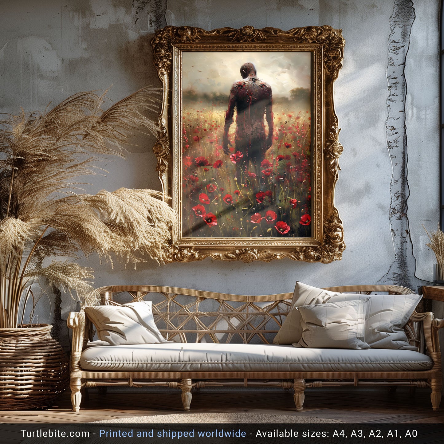 Creepy Pantomine in Flowers Painting - Melancholic Gothic Poster - Print Dark Fine Art