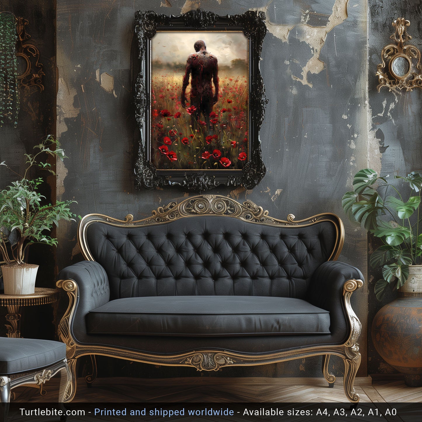 Creepy Pantomine in Flowers Painting - Melancholic Gothic Poster - Print Dark Fine Art