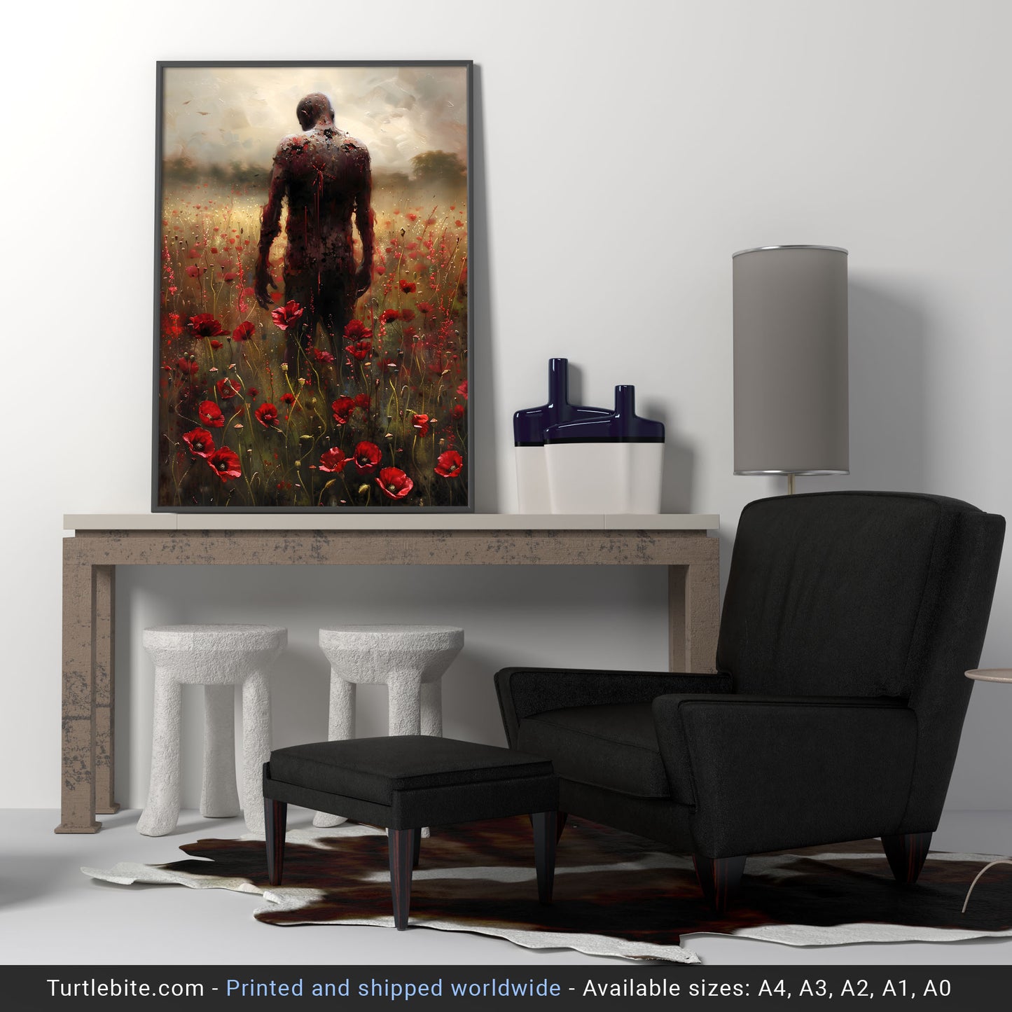 Creepy Pantomine in Flowers Painting - Melancholic Gothic Poster - Print Dark Fine Art