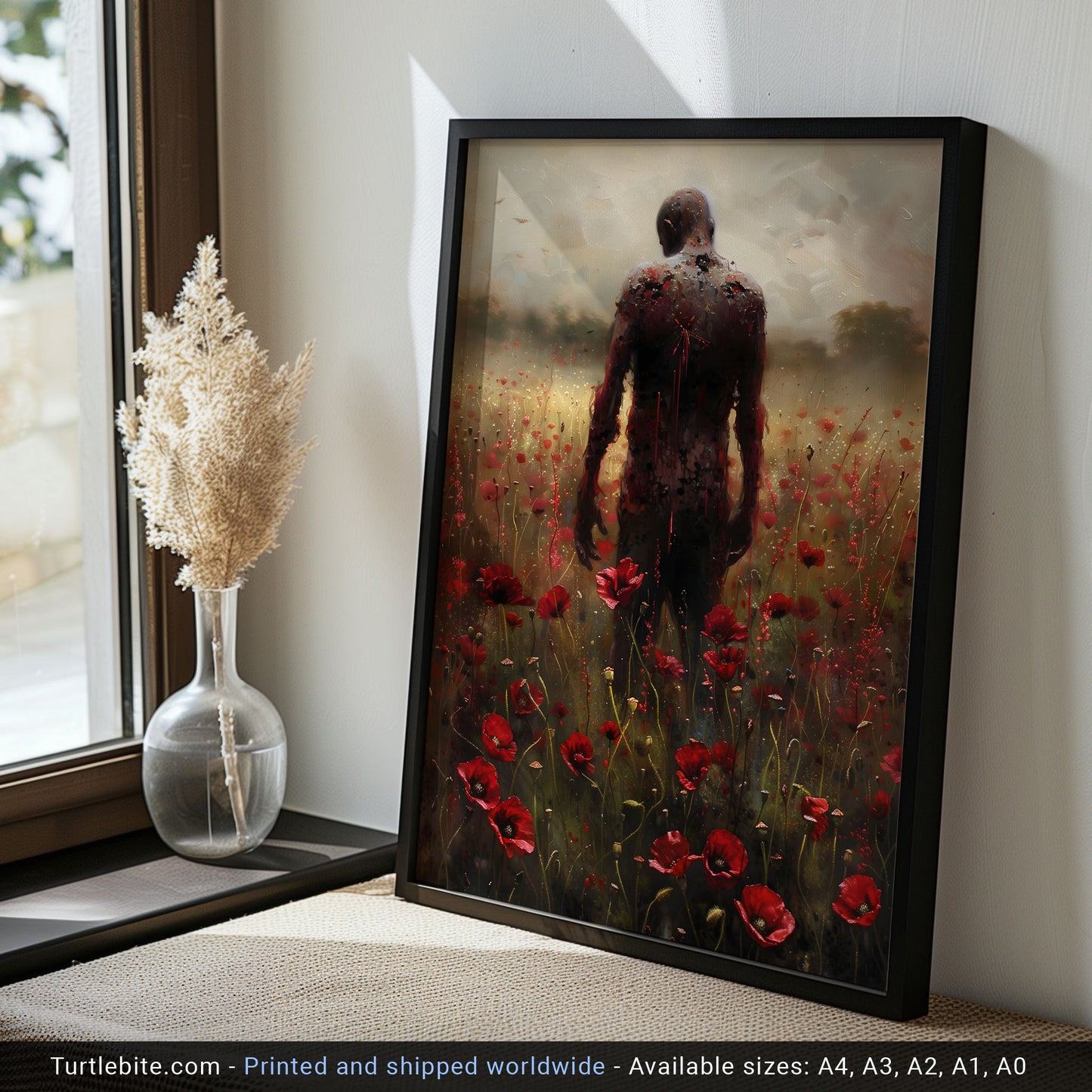 Creepy Pantomine in Flowers Painting - Melancholic Gothic Poster - Print Dark Fine Art