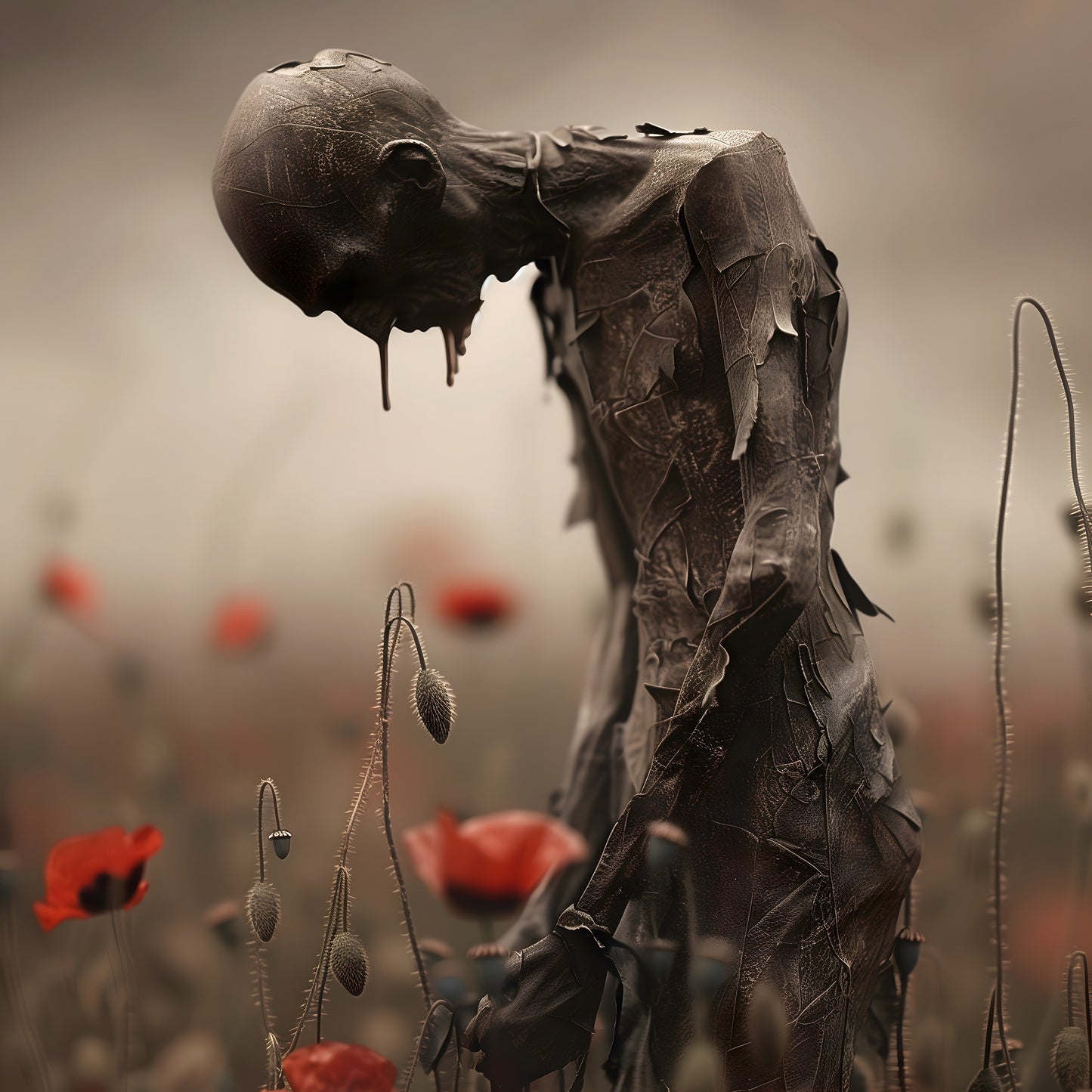 Creepy Poster Print of Melancholic Man in Field of Flowers | Spooky Wall Art