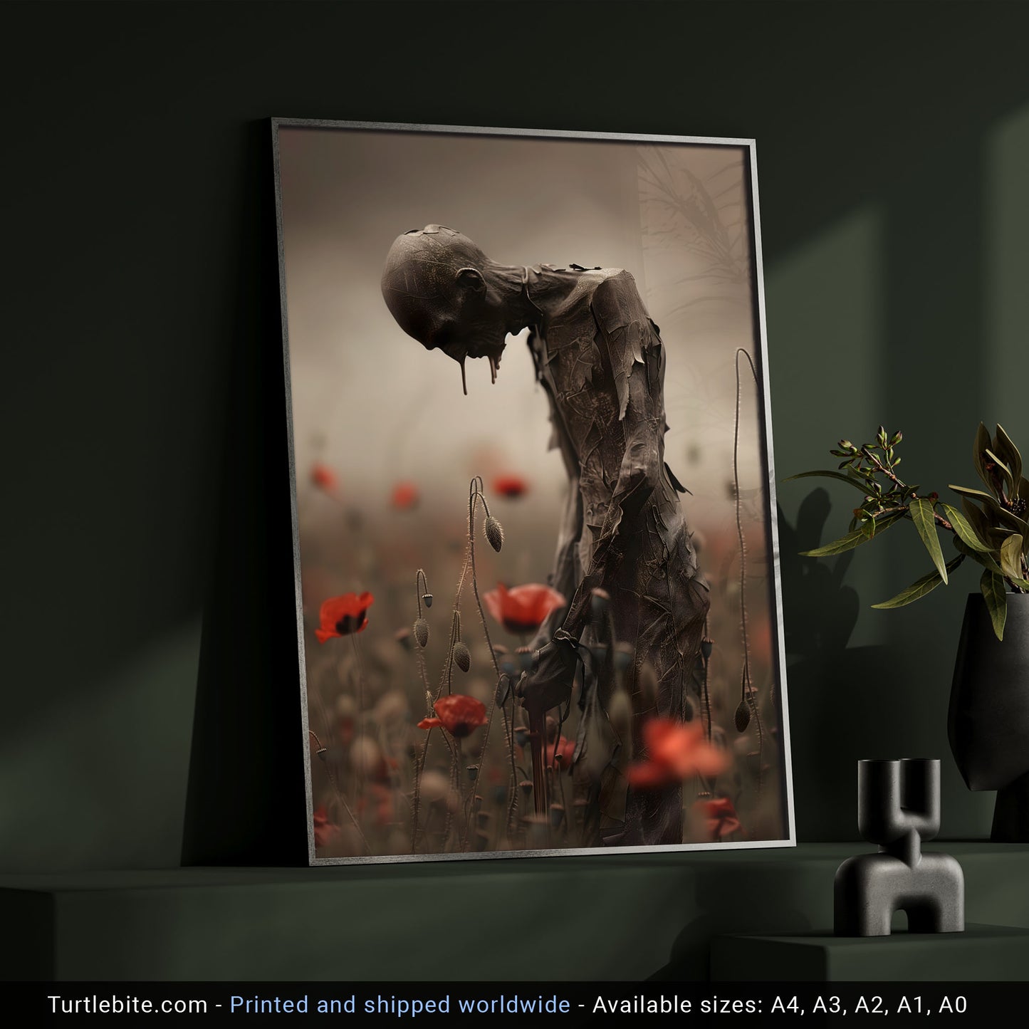 Creepy Poster Print of Melancholic Man in Field of Flowers | Spooky Wall Art