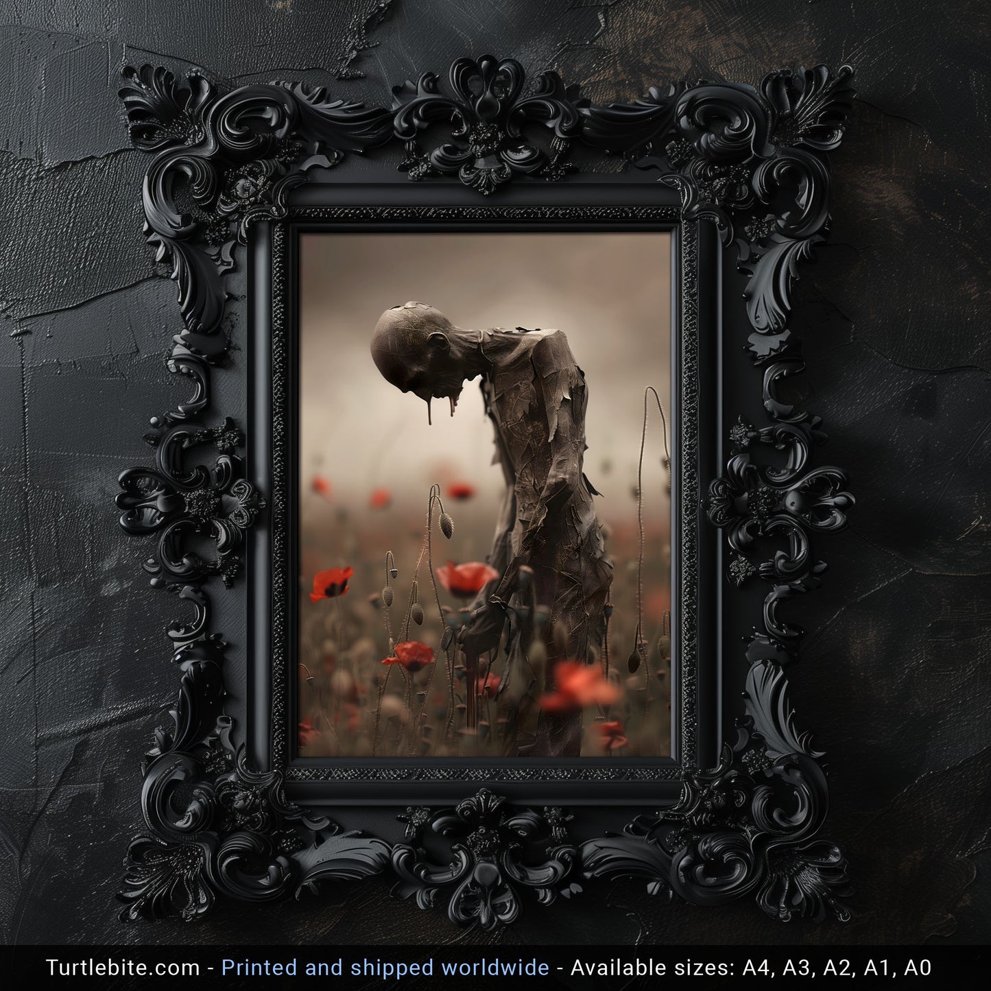 Creepy Poster Print of Melancholic Man in Field of Flowers | Spooky Wall Art