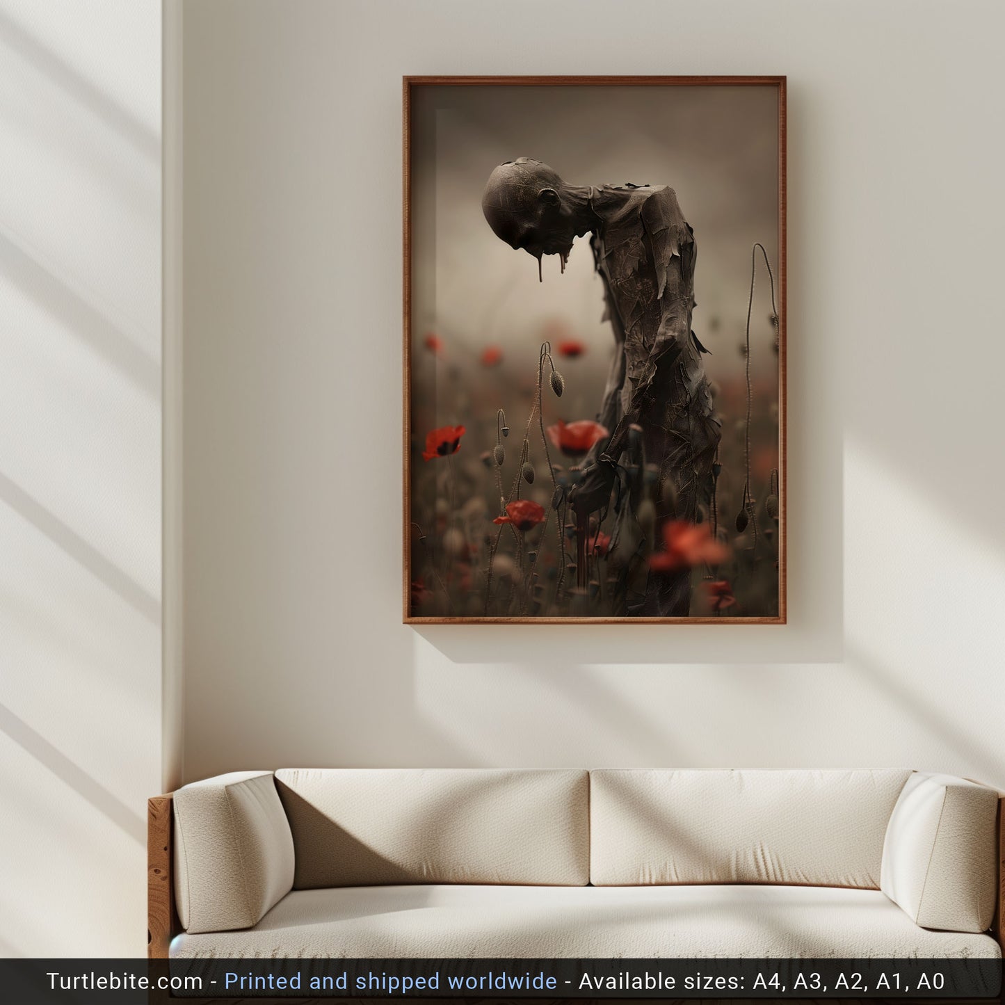 Creepy Poster Print of Melancholic Man in Field of Flowers | Spooky Wall Art