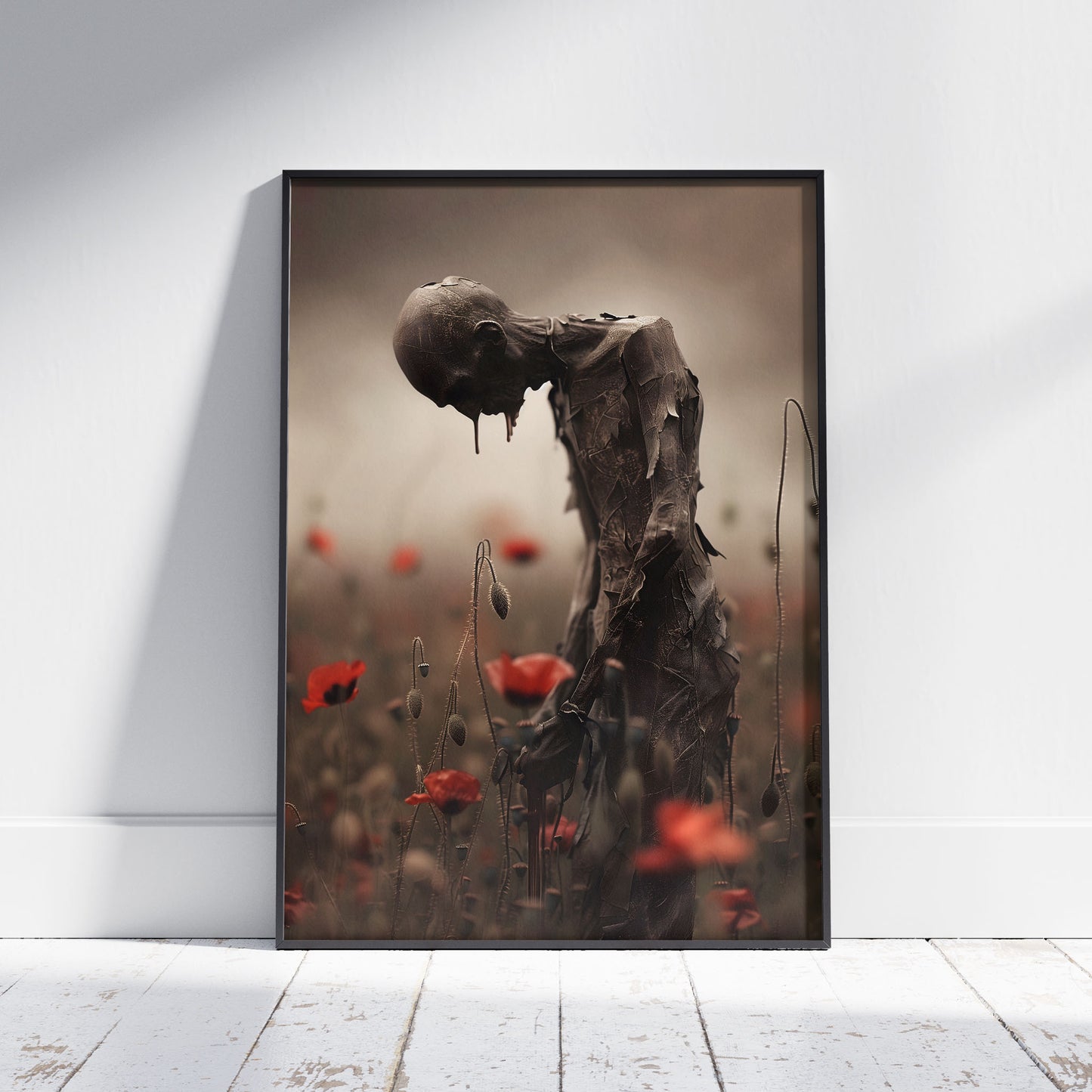 Creepy Poster Print of Melancholic Man in Field of Flowers | Spooky Wall Art