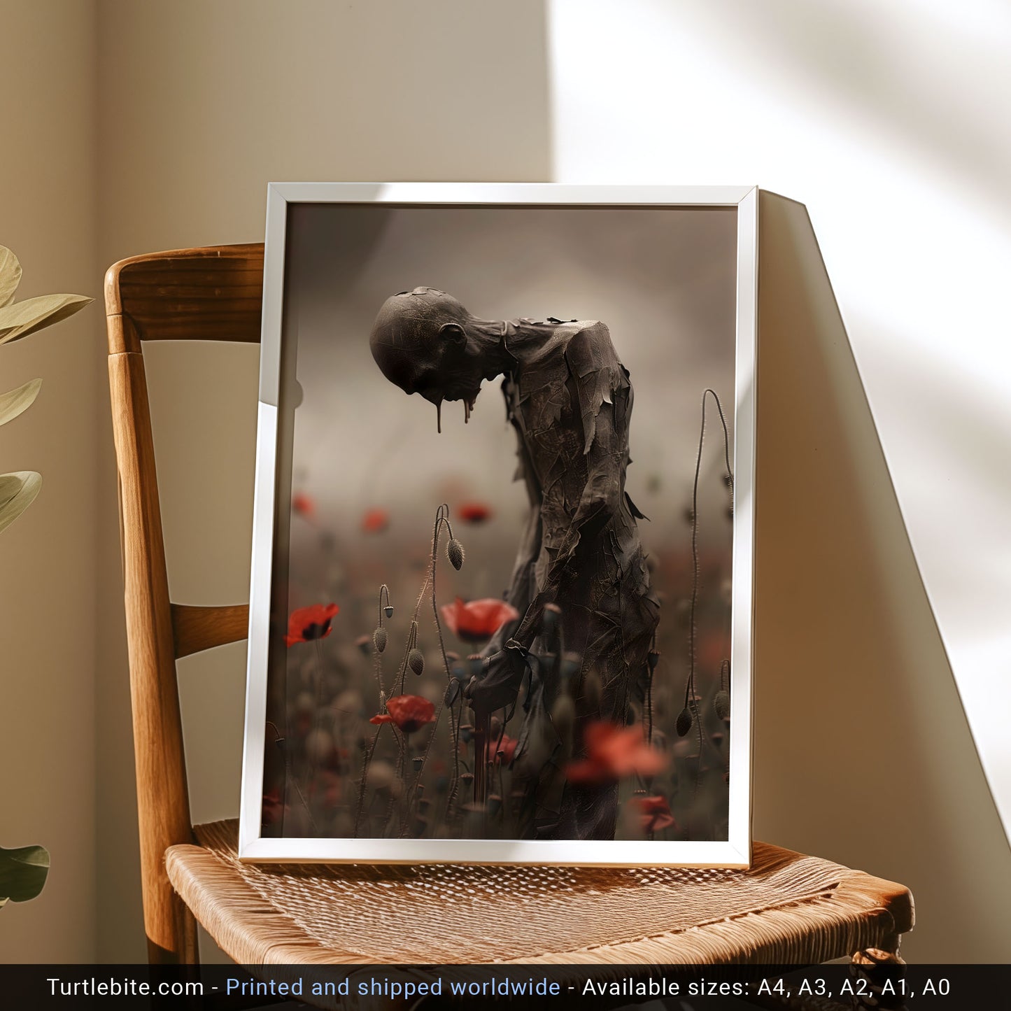 Creepy Poster Print of Melancholic Man in Field of Flowers | Spooky Wall Art