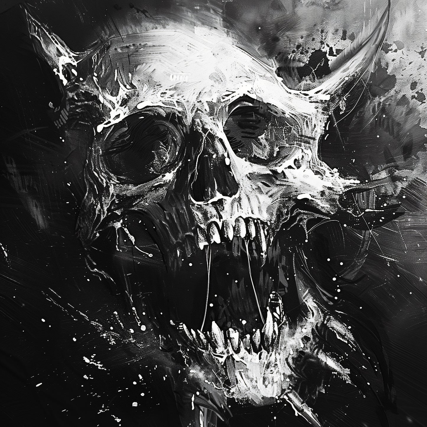 Creepy Screaming Skull Wall Decor - Black and White Horror Poster