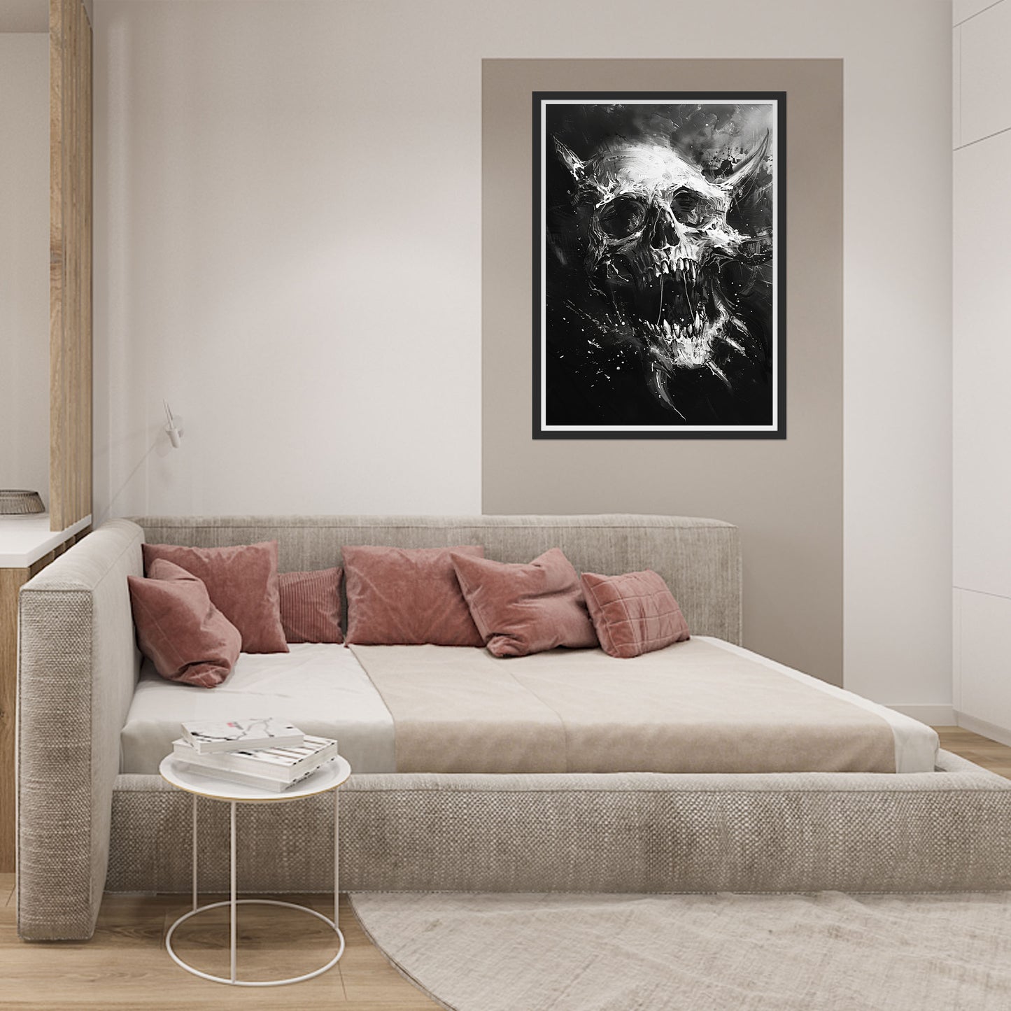 Creepy Screaming Skull Wall Decor - Black and White Horror Poster