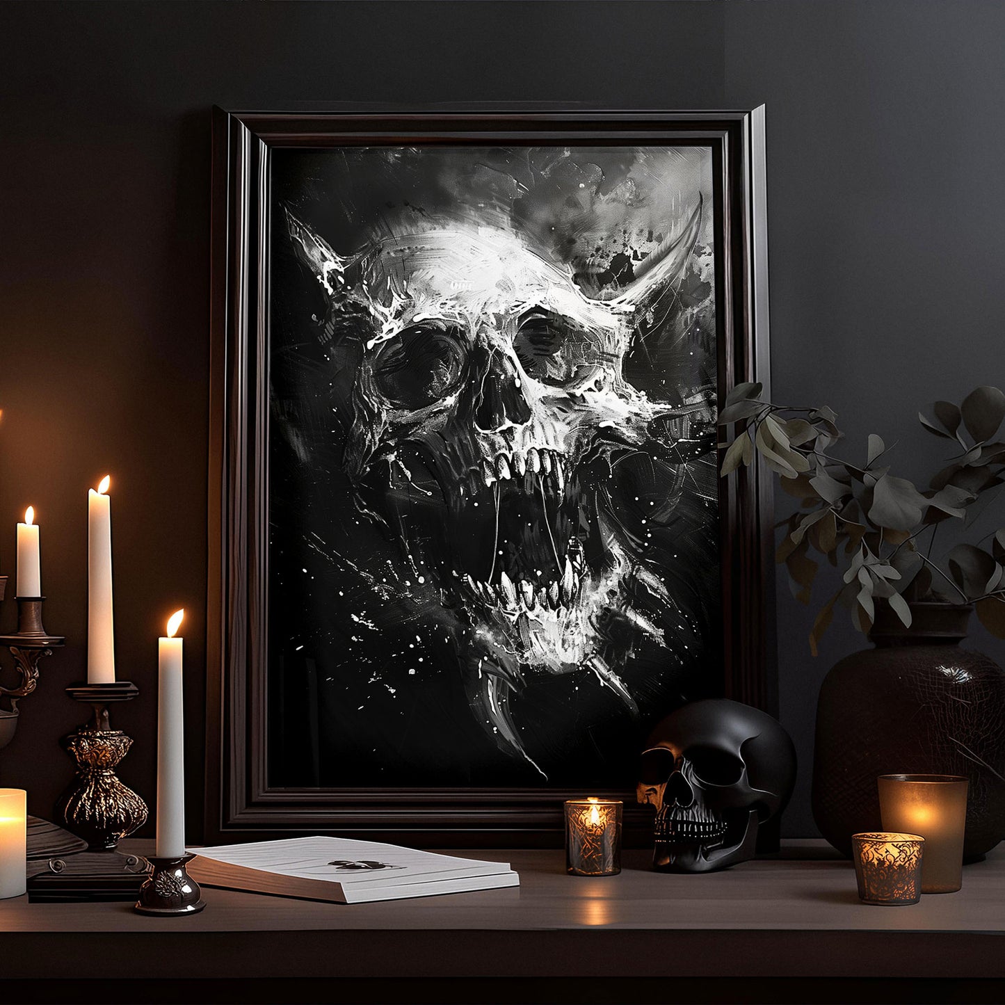 Creepy Screaming Skull Wall Decor - Black and White Horror Poster