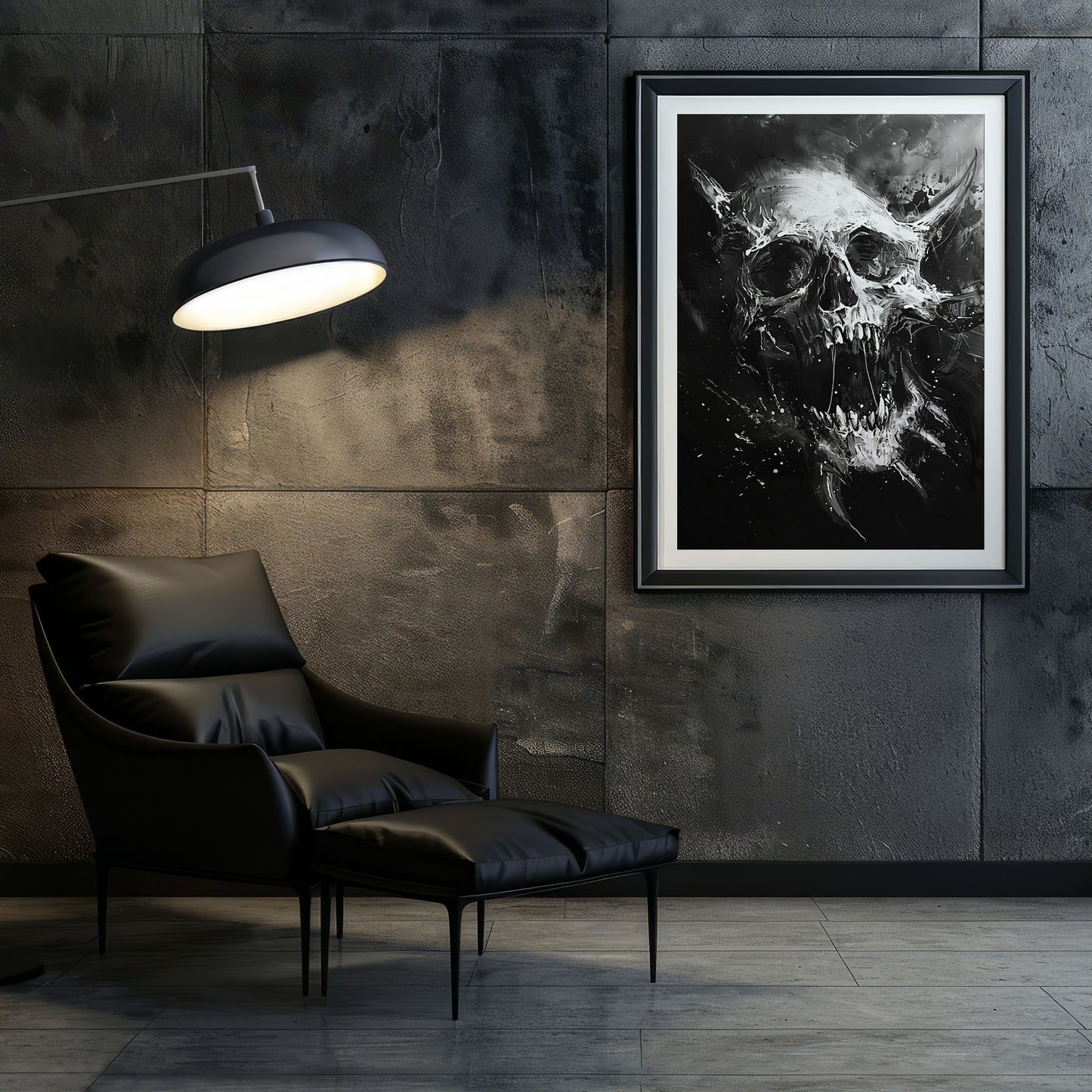 Creepy Screaming Skull Wall Decor - Black and White Horror Poster