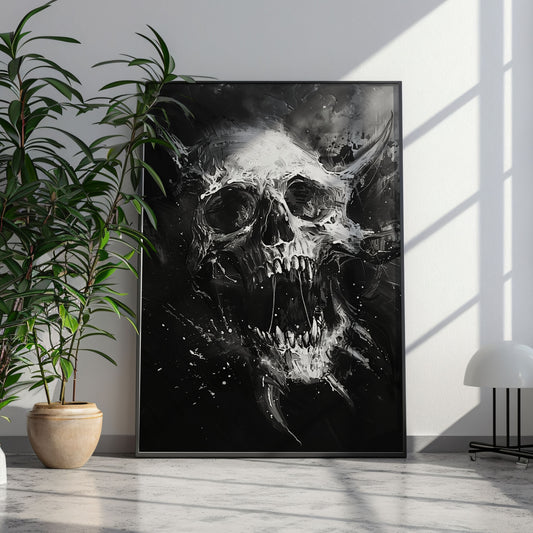 Creepy Screaming Skull Wall Decor - Black and White Horror Poster