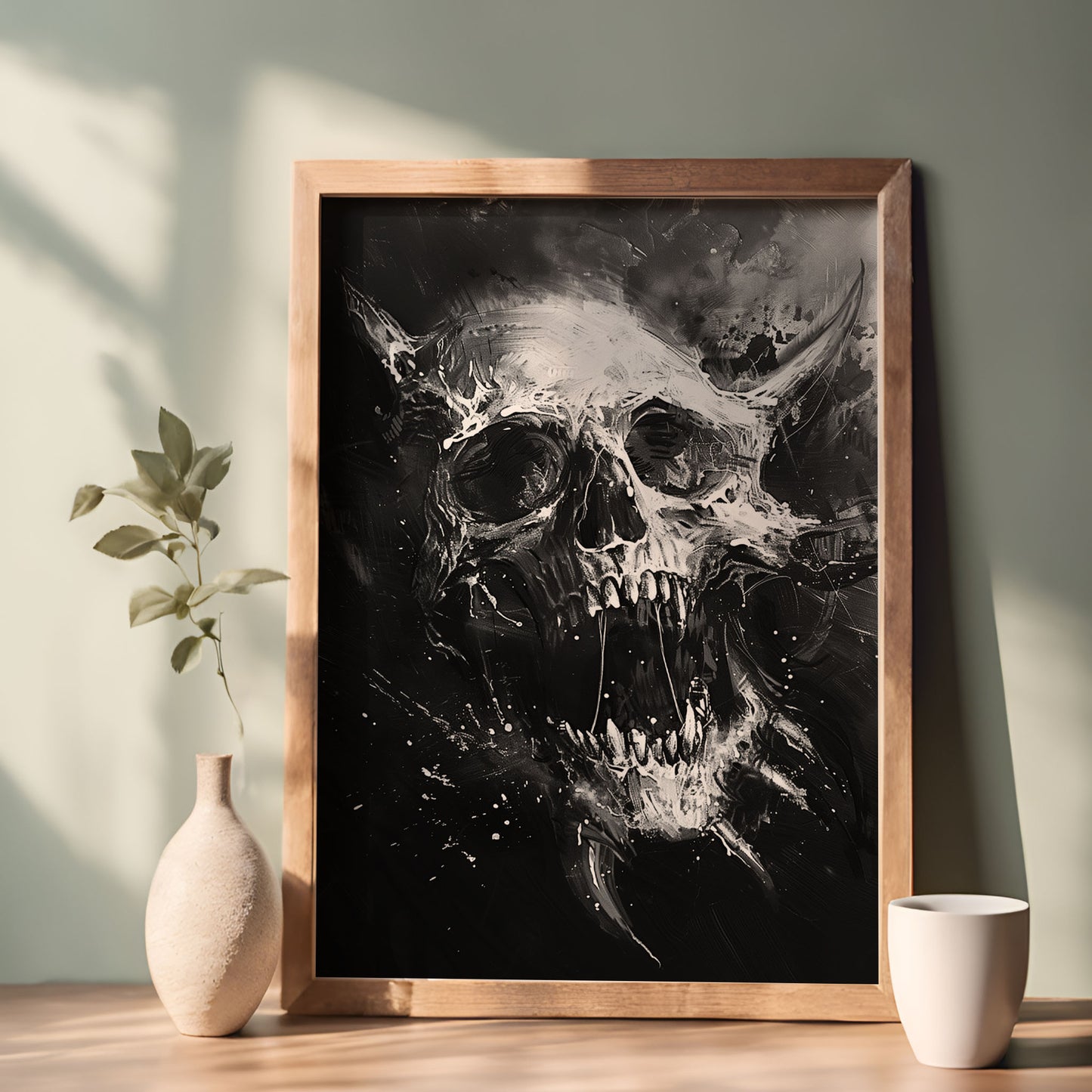 Creepy Screaming Skull Wall Decor - Black and White Horror Poster