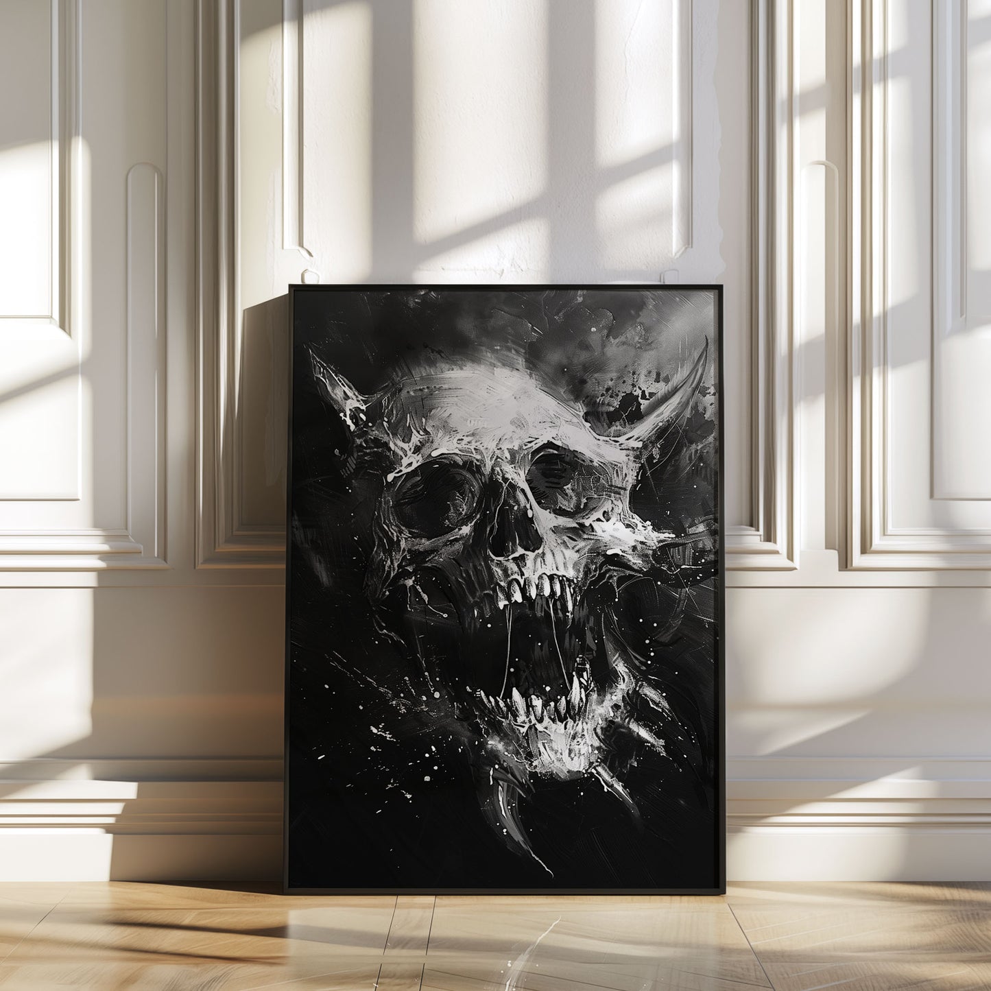 Creepy Screaming Skull Wall Decor - Black and White Horror Poster