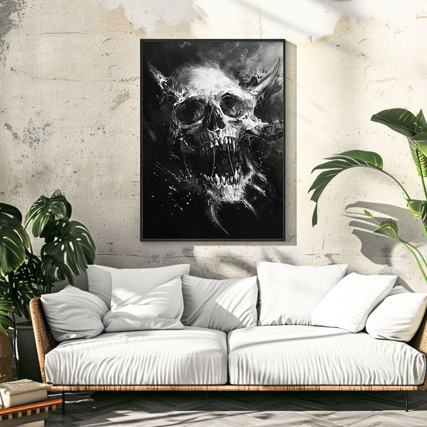 Creepy Screaming Skull Wall Decor - Black and White Horror Poster