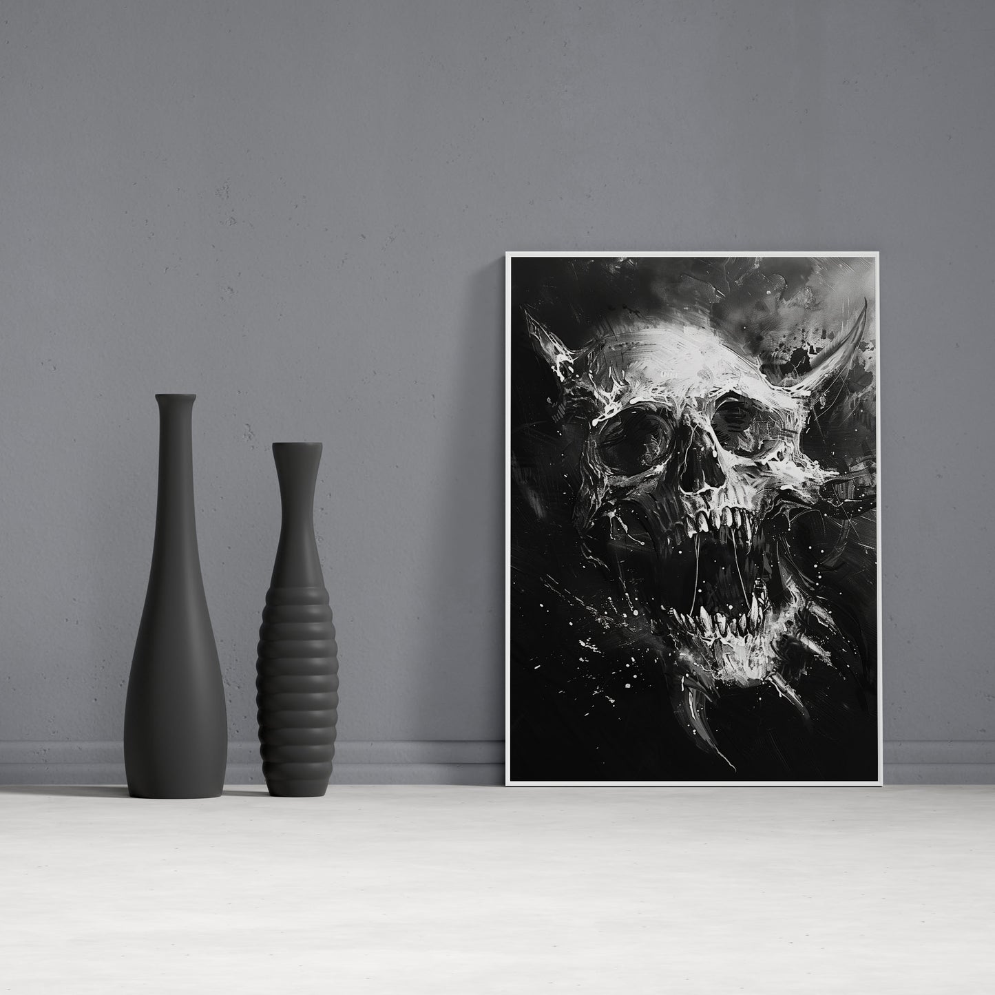 Creepy Screaming Skull Wall Decor - Black and White Horror Poster