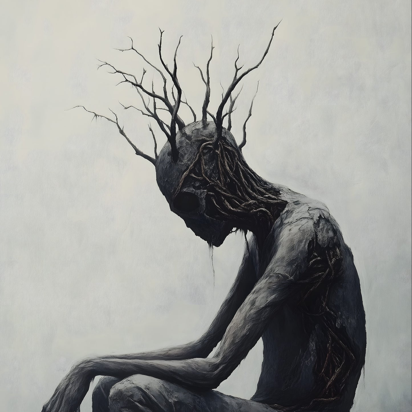 Creepy Sitting Tree Man Oil Painting Poster | Mysterious Painting