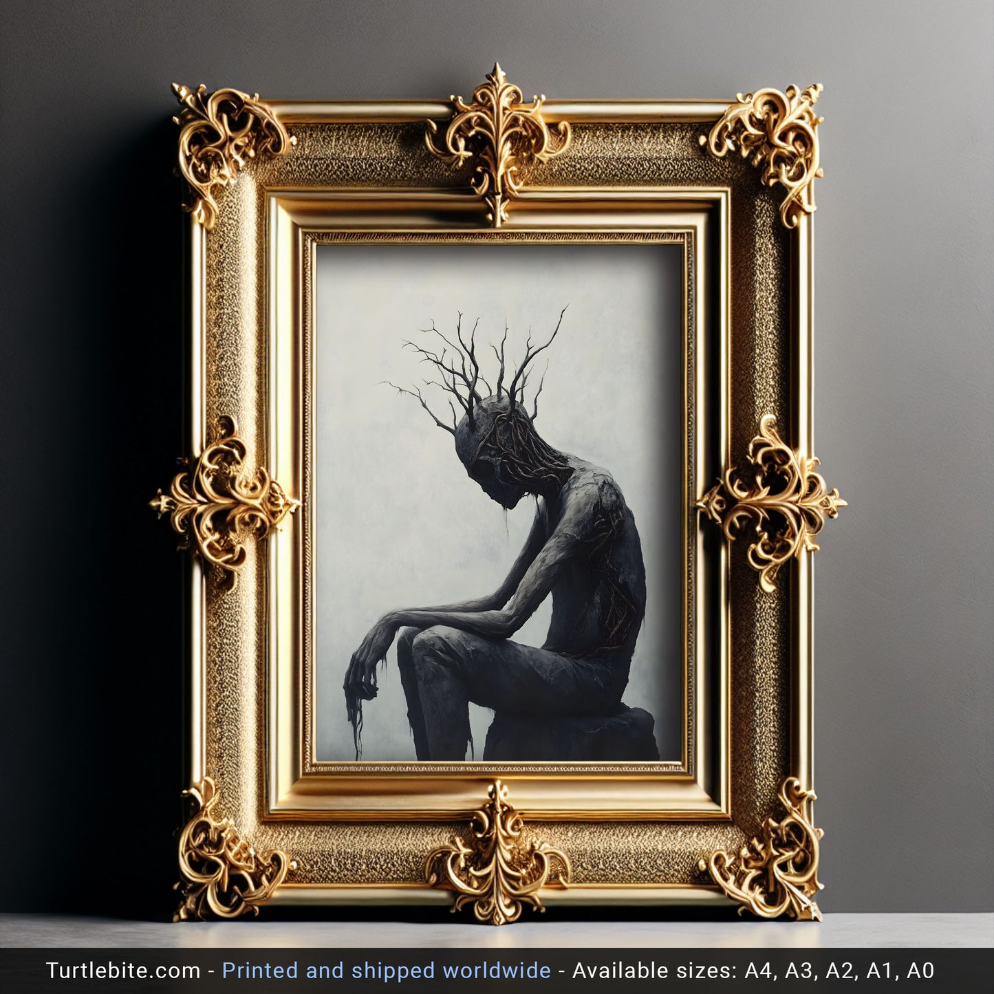 Creepy Sitting Tree Man Oil Painting Poster | Mysterious Painting