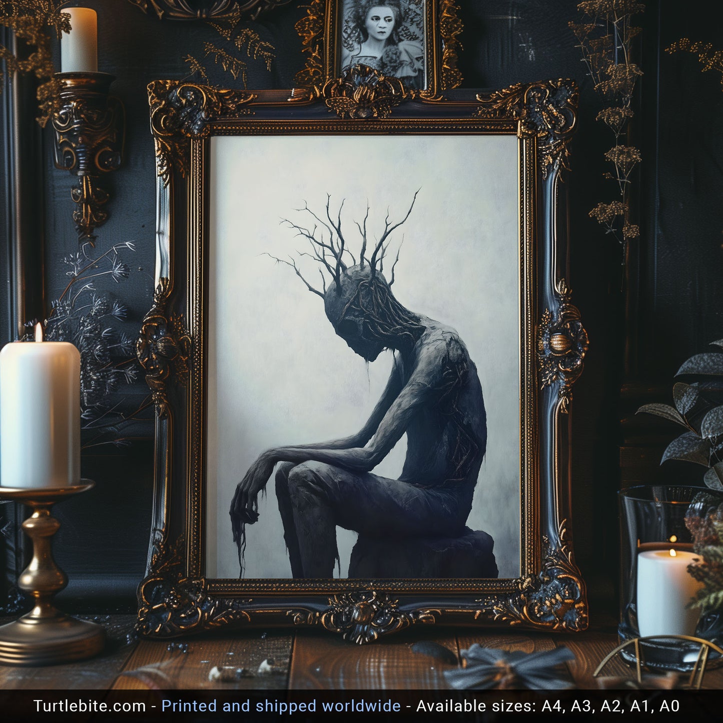 Creepy Sitting Tree Man Oil Painting Poster | Mysterious Painting