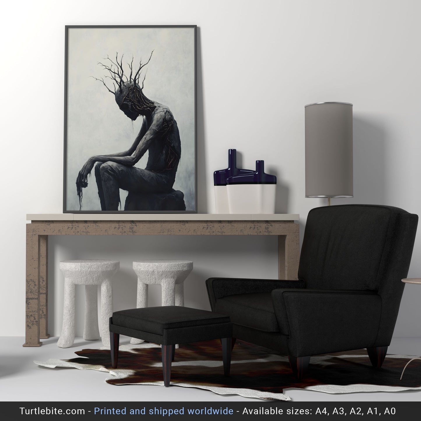 Creepy Sitting Tree Man Oil Painting Poster | Mysterious Painting