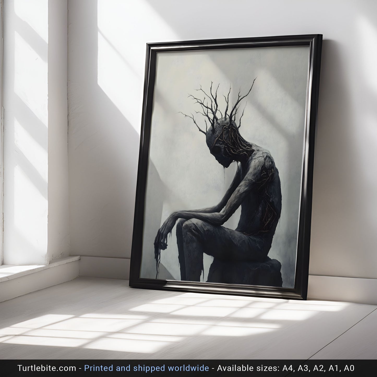 Creepy Sitting Tree Man Oil Painting Poster | Mysterious Painting