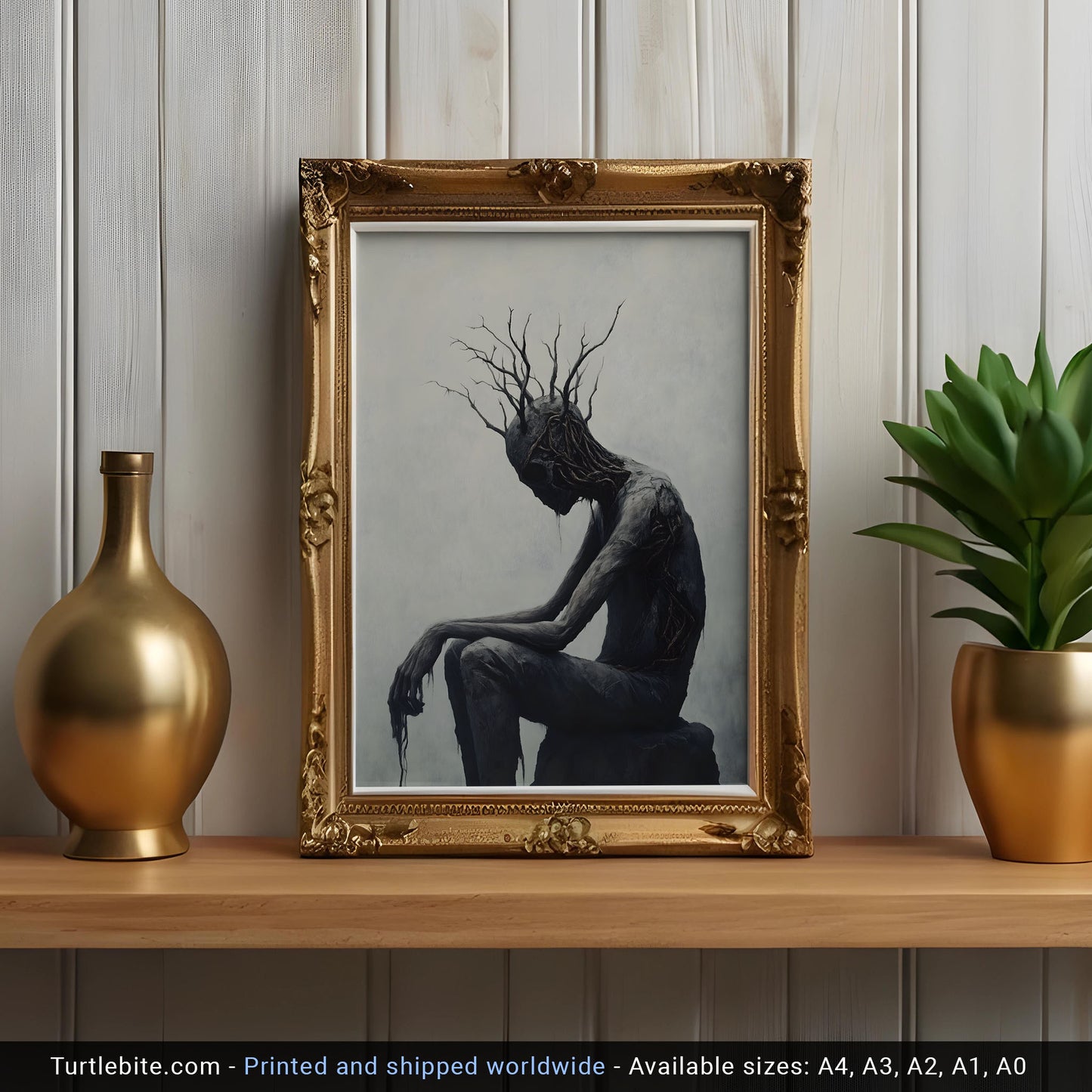 Creepy Sitting Tree Man Oil Painting Poster | Mysterious Painting