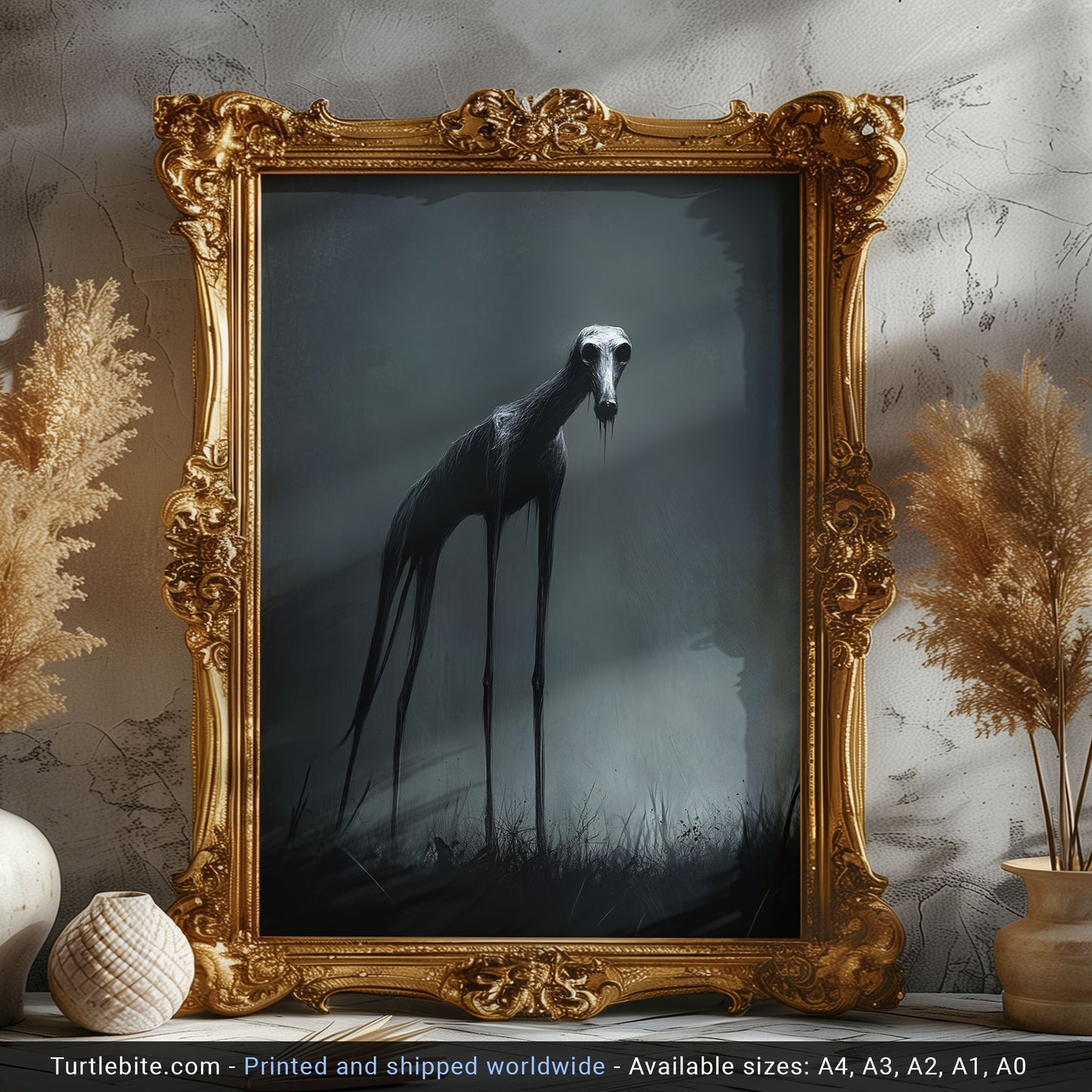 Creepy Slender Dog Strolling Alone - Dark Fine Art - Gothic Wall Art - Spooky Poster Print