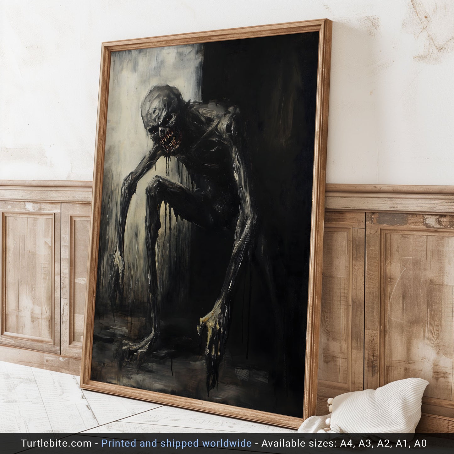 Dark Eerie Gritty Oil Painting of a Scary Creature Poster | Dark Scary Wall Art Painting Print