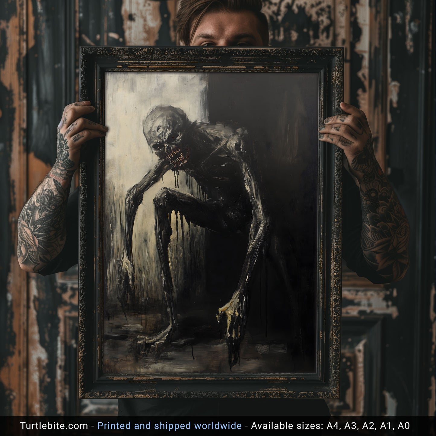 Dark Eerie Gritty Oil Painting of a Scary Creature Poster | Dark Scary Wall Art Painting Print