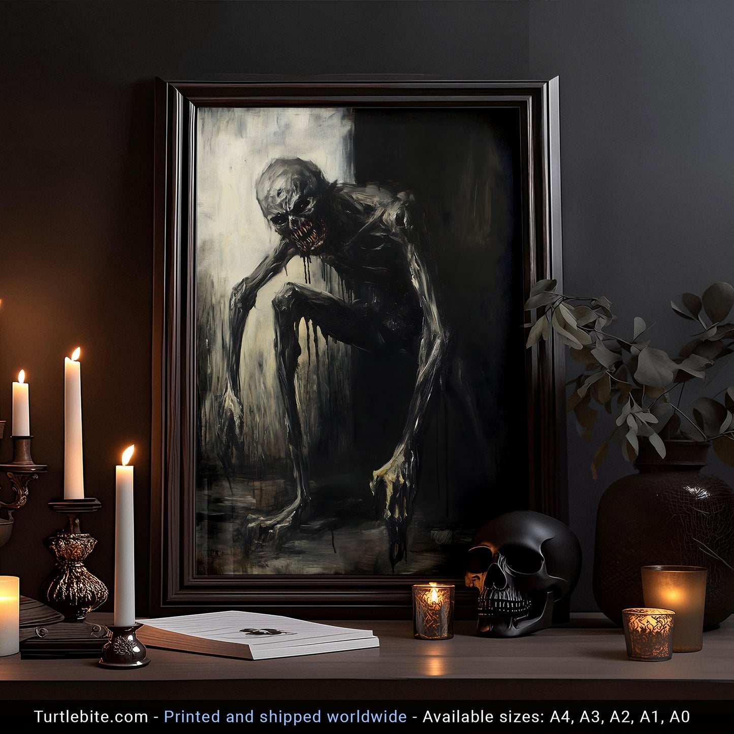 Dark Eerie Gritty Oil Painting of a Scary Creature Poster | Dark Scary Wall Art Painting Print