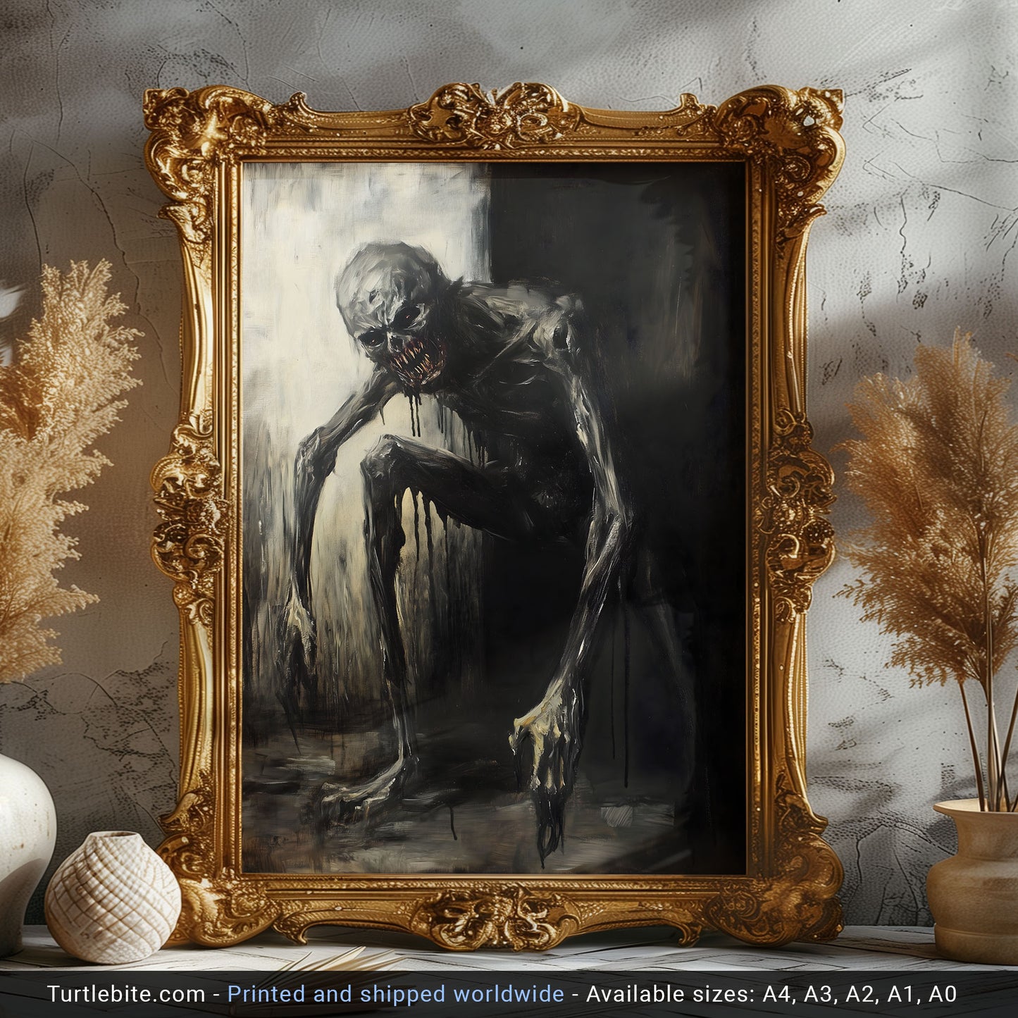 Dark Eerie Gritty Oil Painting of a Scary Creature Poster | Dark Scary Wall Art Painting Print