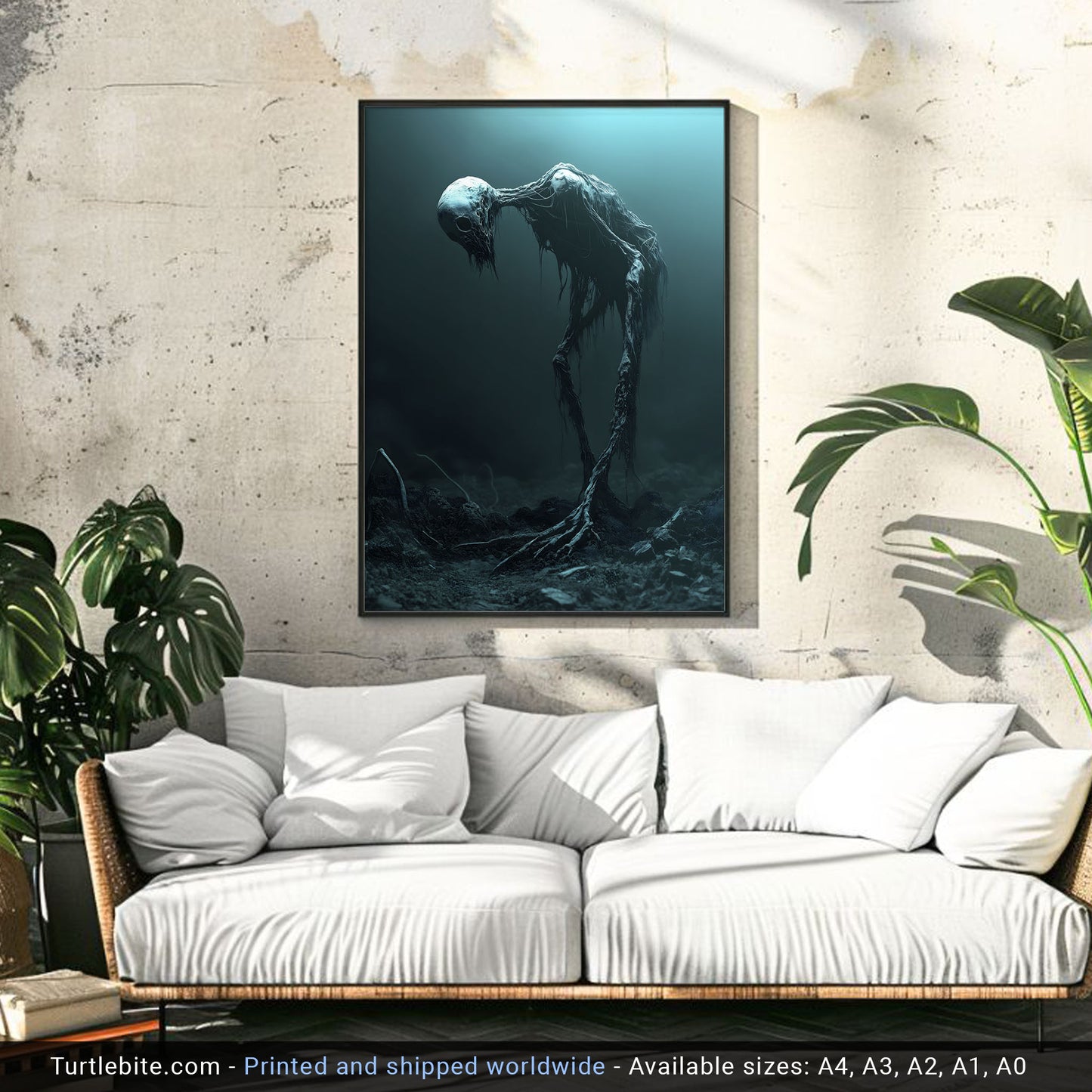 Deep Sea Skeleton Creature Dark Art Poster Print | Haunted Art Horror