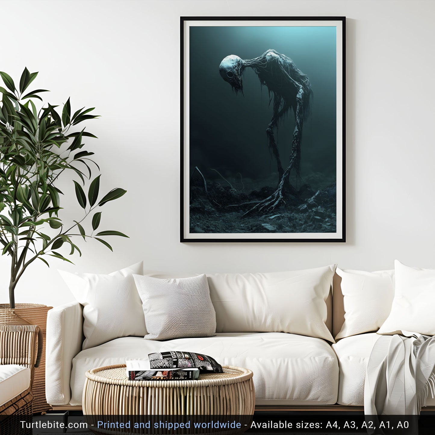 Deep Sea Skeleton Creature Dark Art Poster Print | Haunted Art Horror