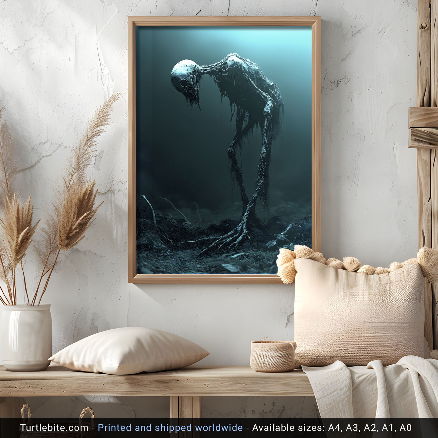 Deep Sea Skeleton Creature Dark Art Poster Print | Haunted Art Horror