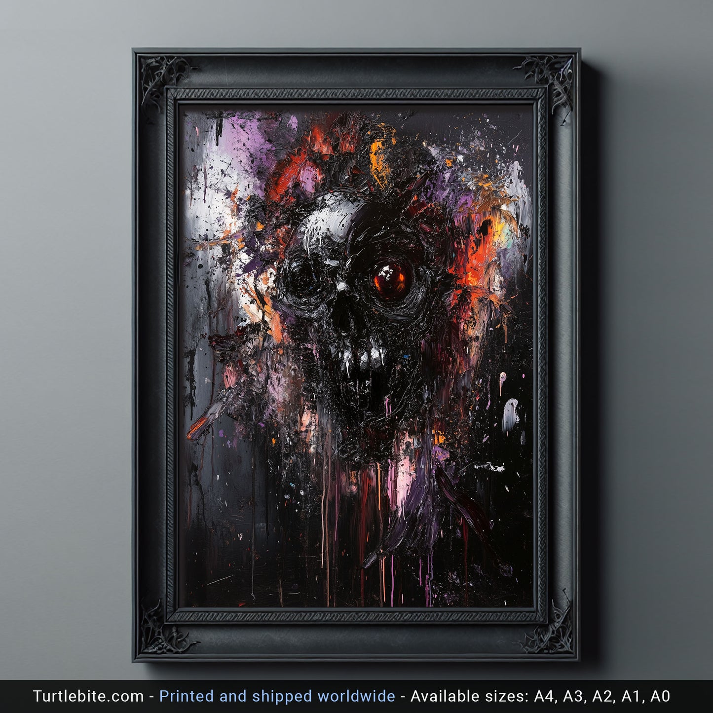 Dark Abstract Gritty Skull Oil Painting Poster | Whimsical Dark Aesthetic Wall Art for Living Room