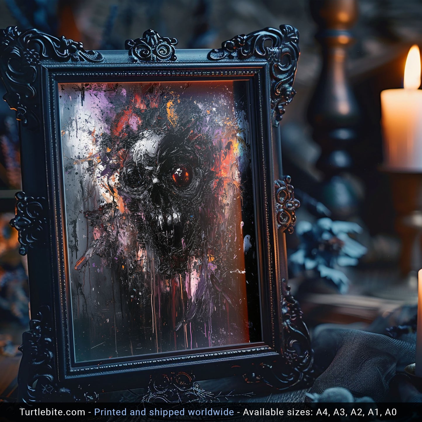 Dark Abstract Gritty Skull Oil Painting Poster | Whimsical Dark Aesthetic Wall Art for Living Room