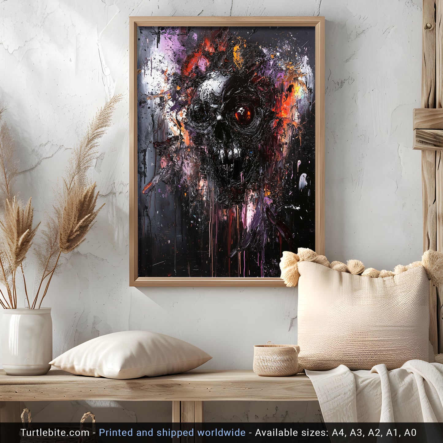 Dark Abstract Gritty Skull Oil Painting Poster | Whimsical Dark Aesthetic Wall Art for Living Room