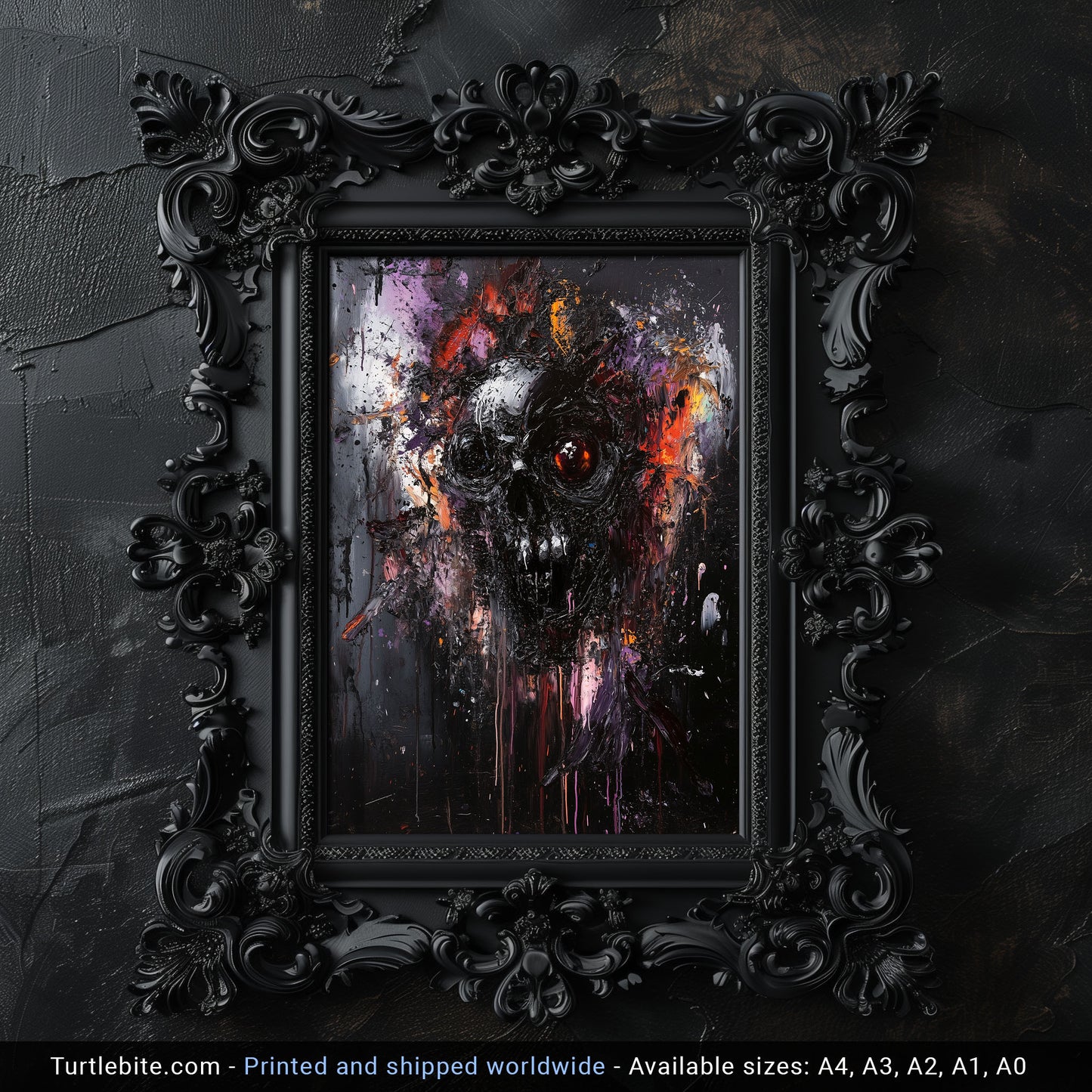 Dark Abstract Gritty Skull Oil Painting Poster | Whimsical Dark Aesthetic Wall Art for Living Room