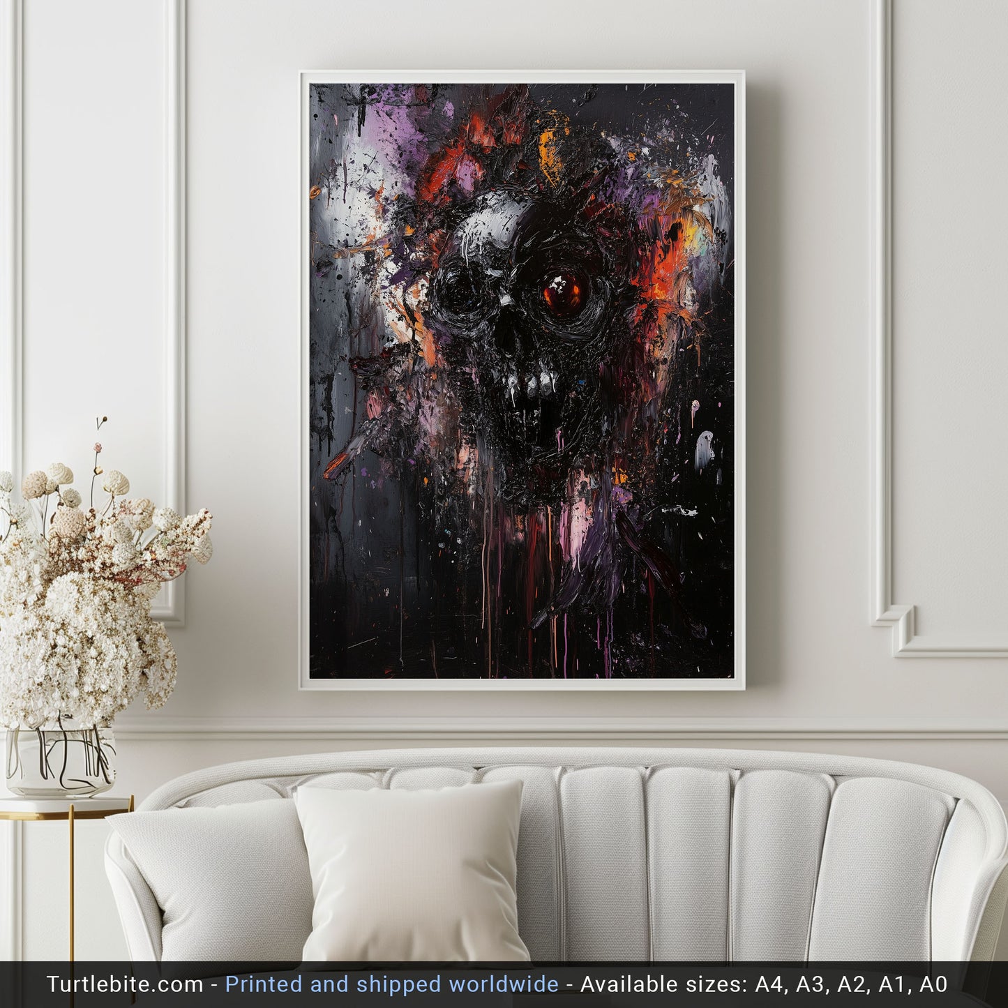 Dark Abstract Gritty Skull Oil Painting Poster | Whimsical Dark Aesthetic Wall Art for Living Room