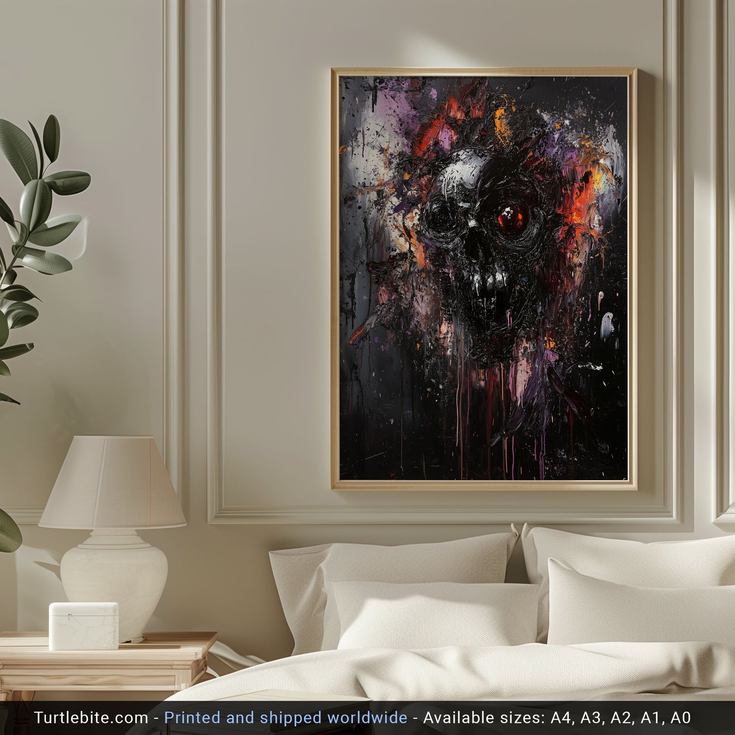 Dark Abstract Gritty Skull Oil Painting Poster | Whimsical Dark Aesthetic Wall Art for Living Room