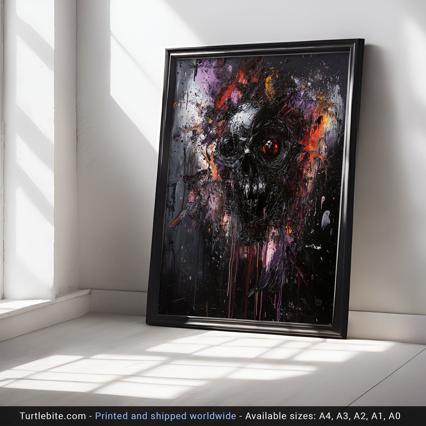 Dark Abstract Gritty Skull Oil Painting Poster | Whimsical Dark Aesthetic Wall Art for Living Room