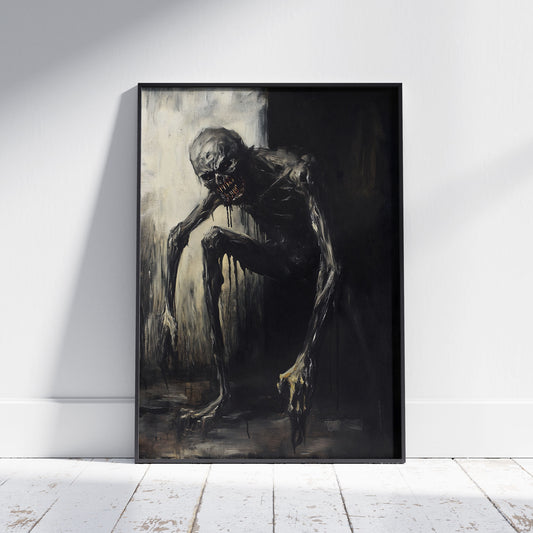 Dark Eerie Gritty Oil Painting of a Scary Creature Poster | Dark Scary Wall Art Painting Print