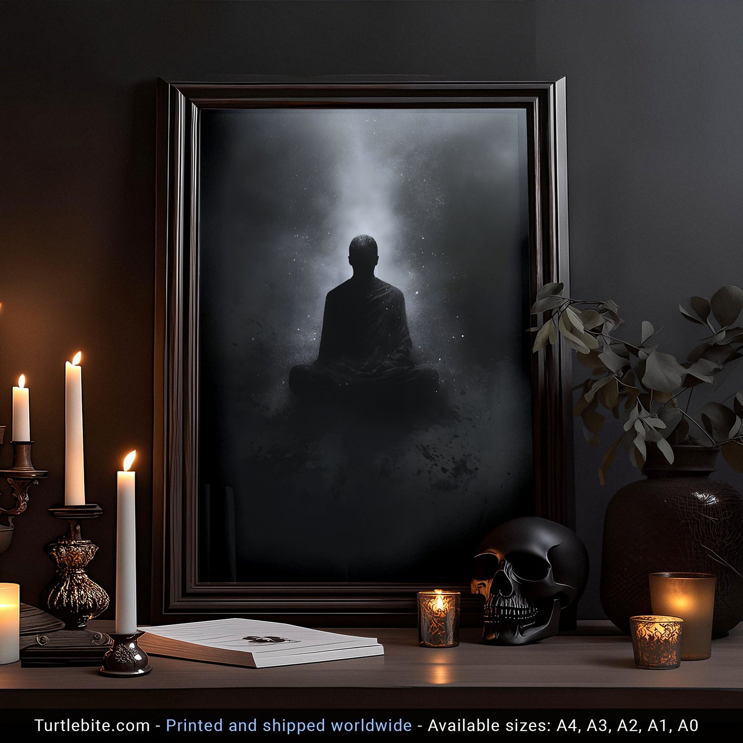 Dark Floating Yogi Painting Poster | Black and White Poster Art Print