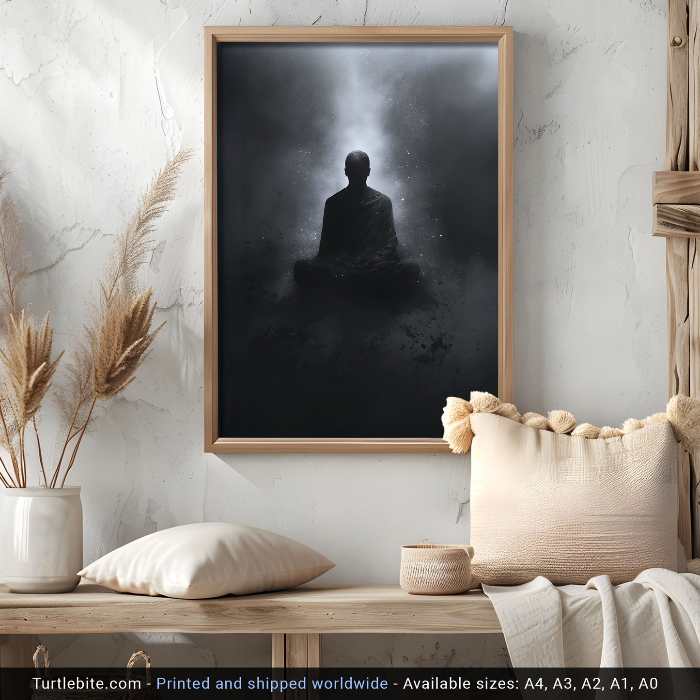 Dark Floating Yogi Painting Poster | Black and White Poster Art Print