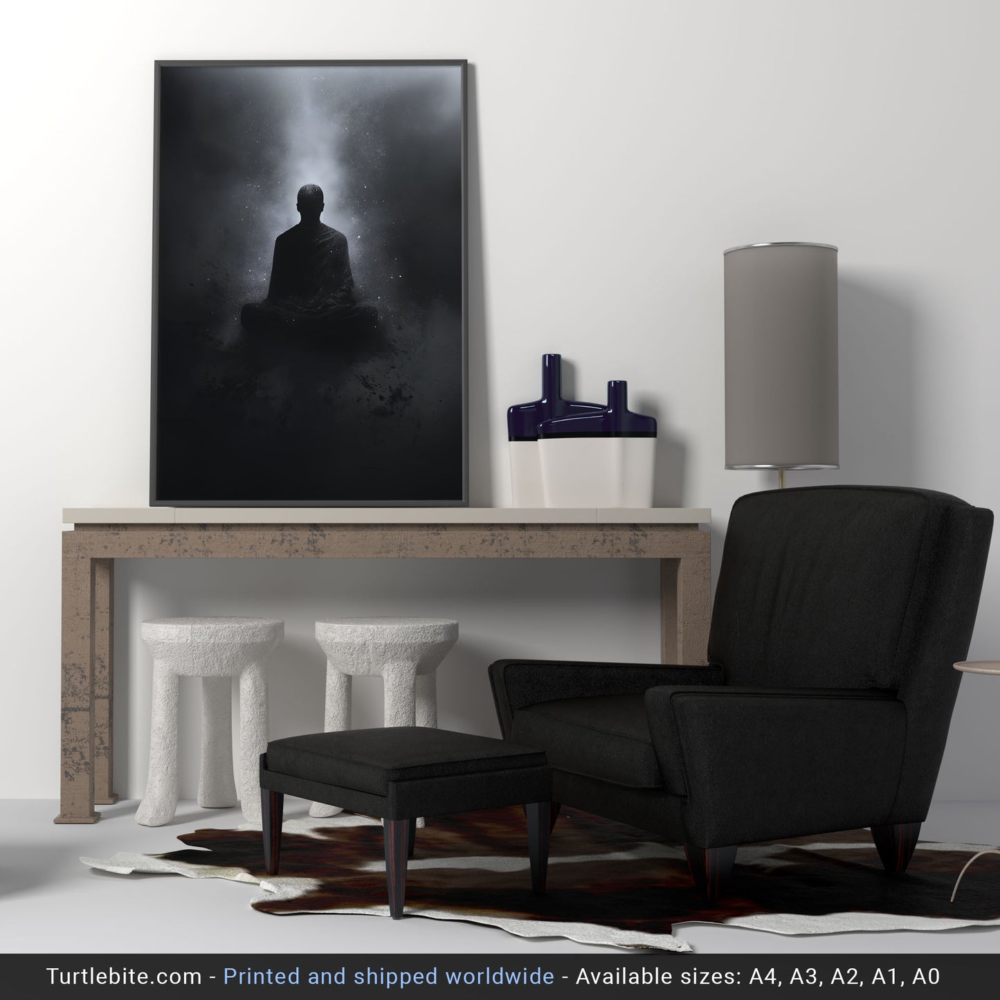 Dark Floating Yogi Painting Poster | Black and White Poster Art Print