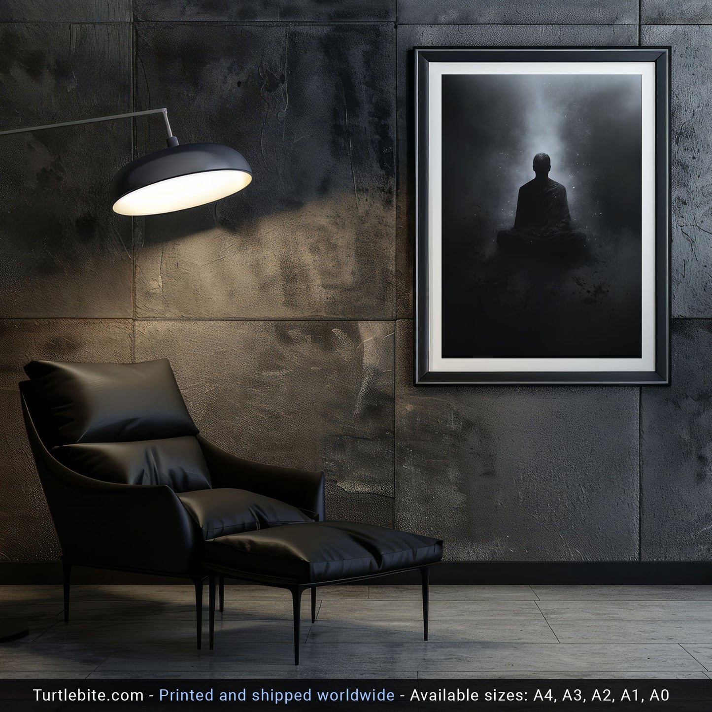 Dark Floating Yogi Painting Poster | Black and White Poster Art Print