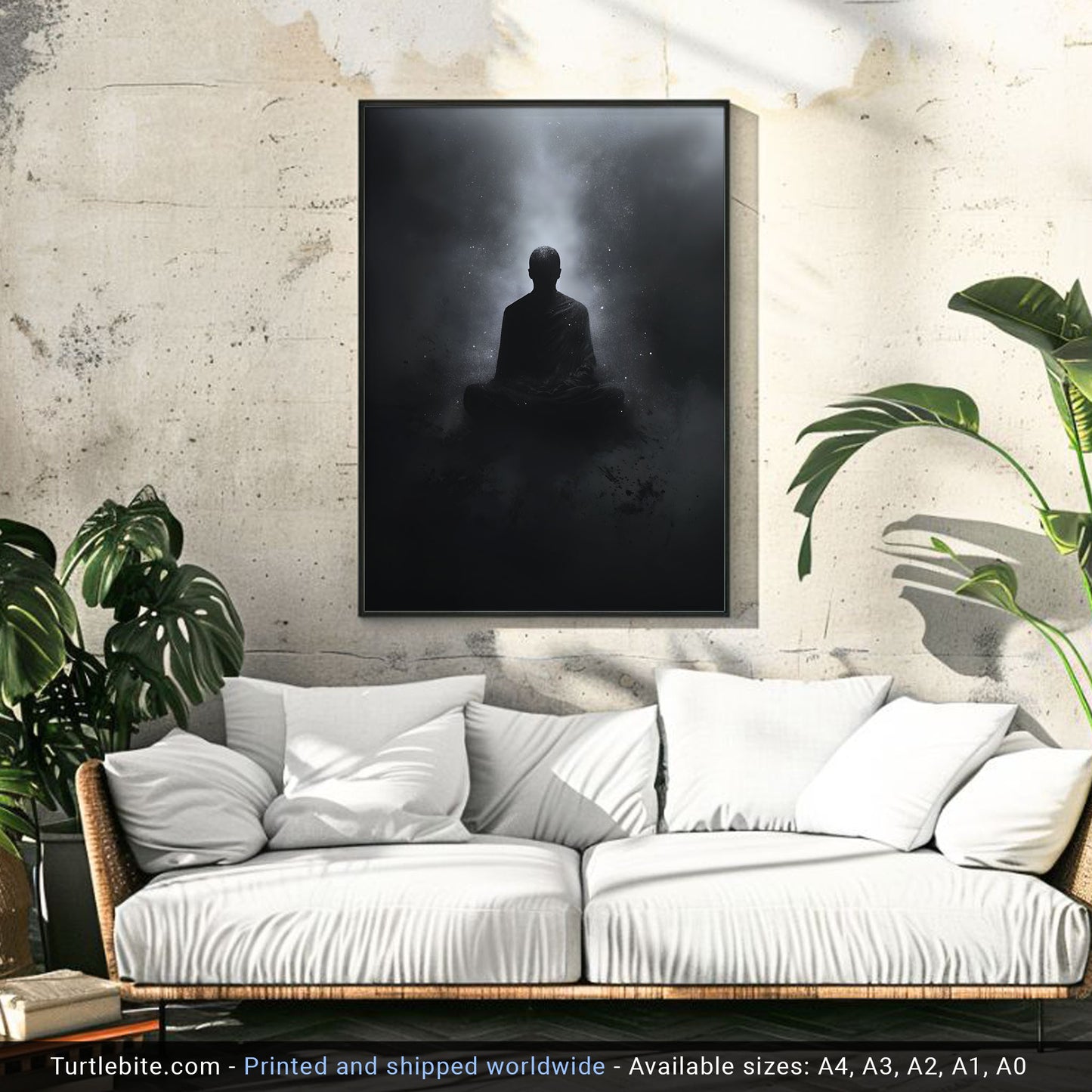 Dark Floating Yogi Painting Poster | Black and White Poster Art Print