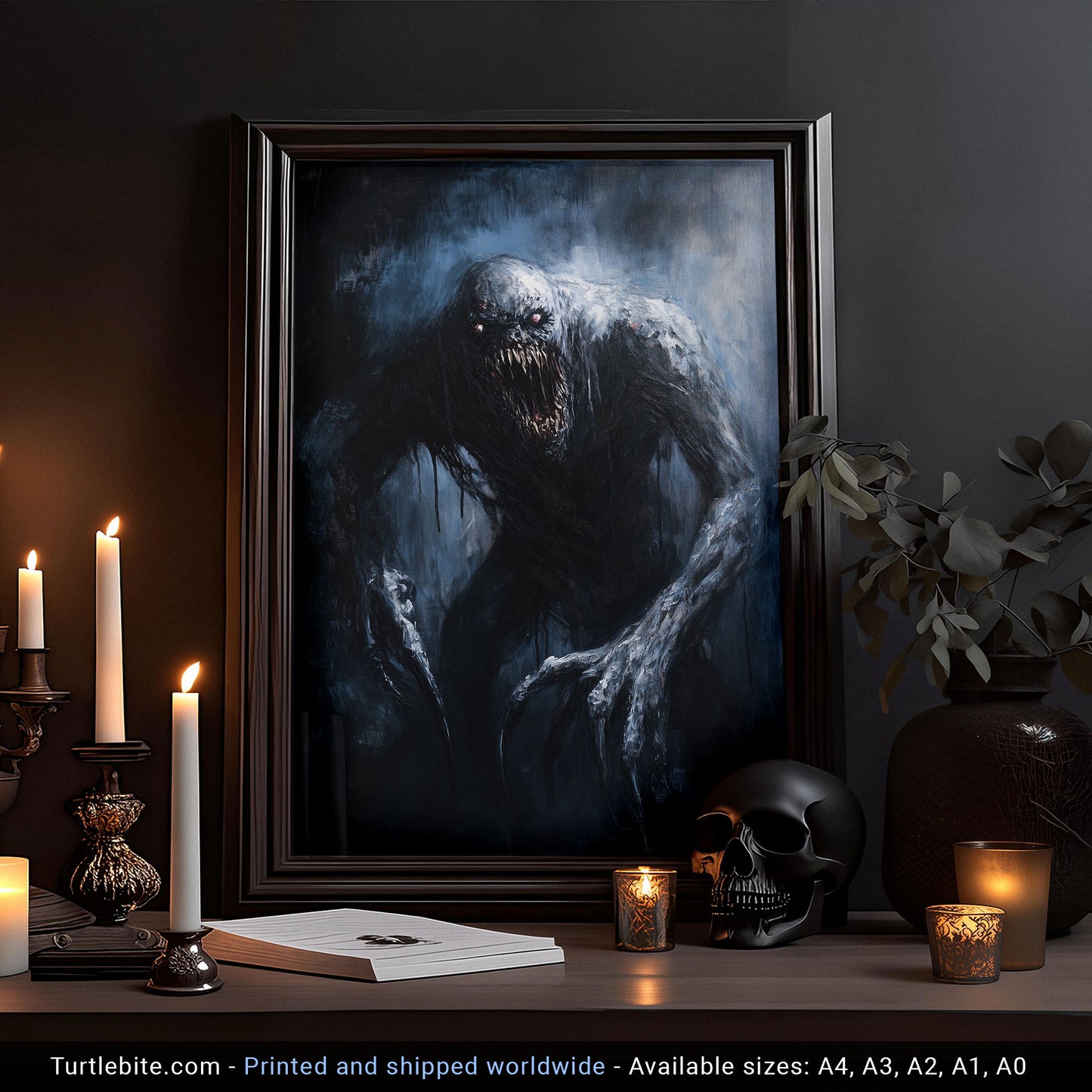 Dark Grey Soul Oil Painting - Spooky Gothic Wall Art - Eerie Creature Print