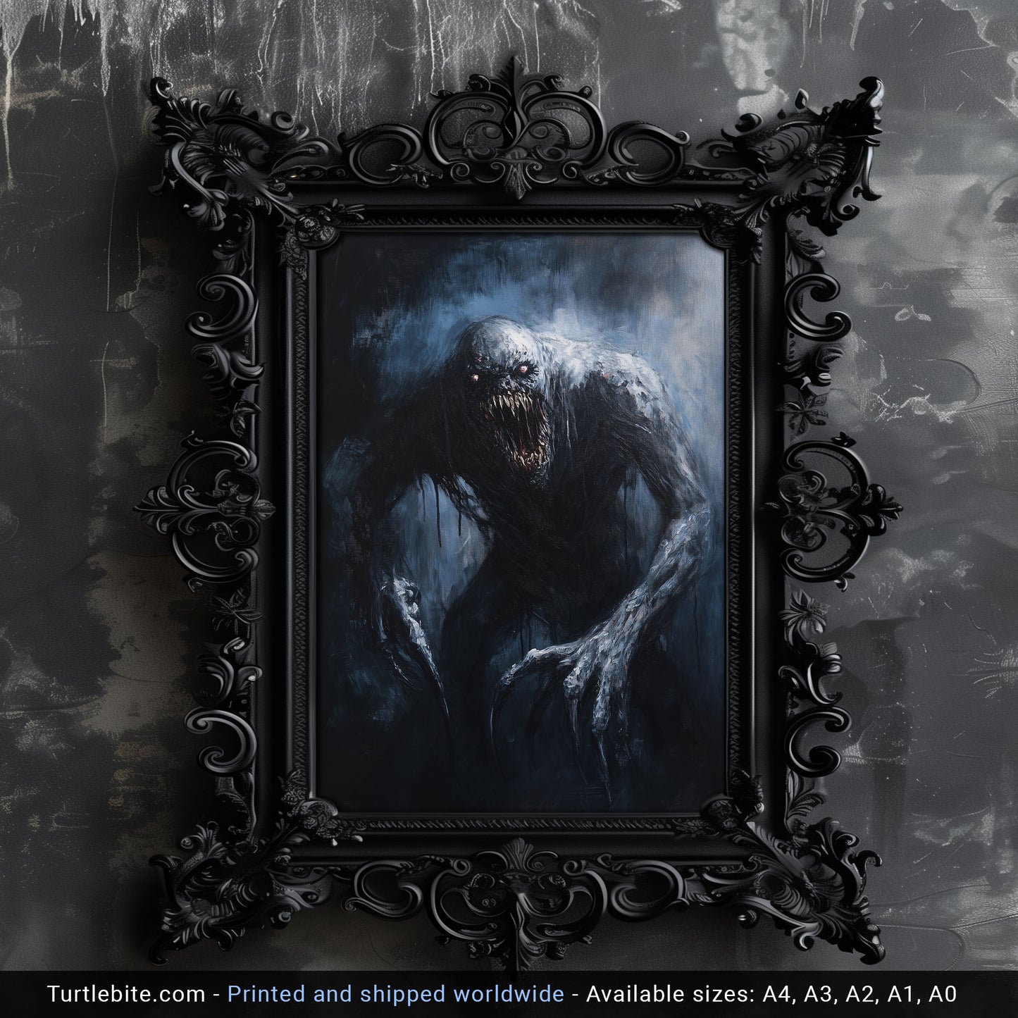 Dark Grey Soul Oil Painting - Spooky Gothic Wall Art - Eerie Creature Print