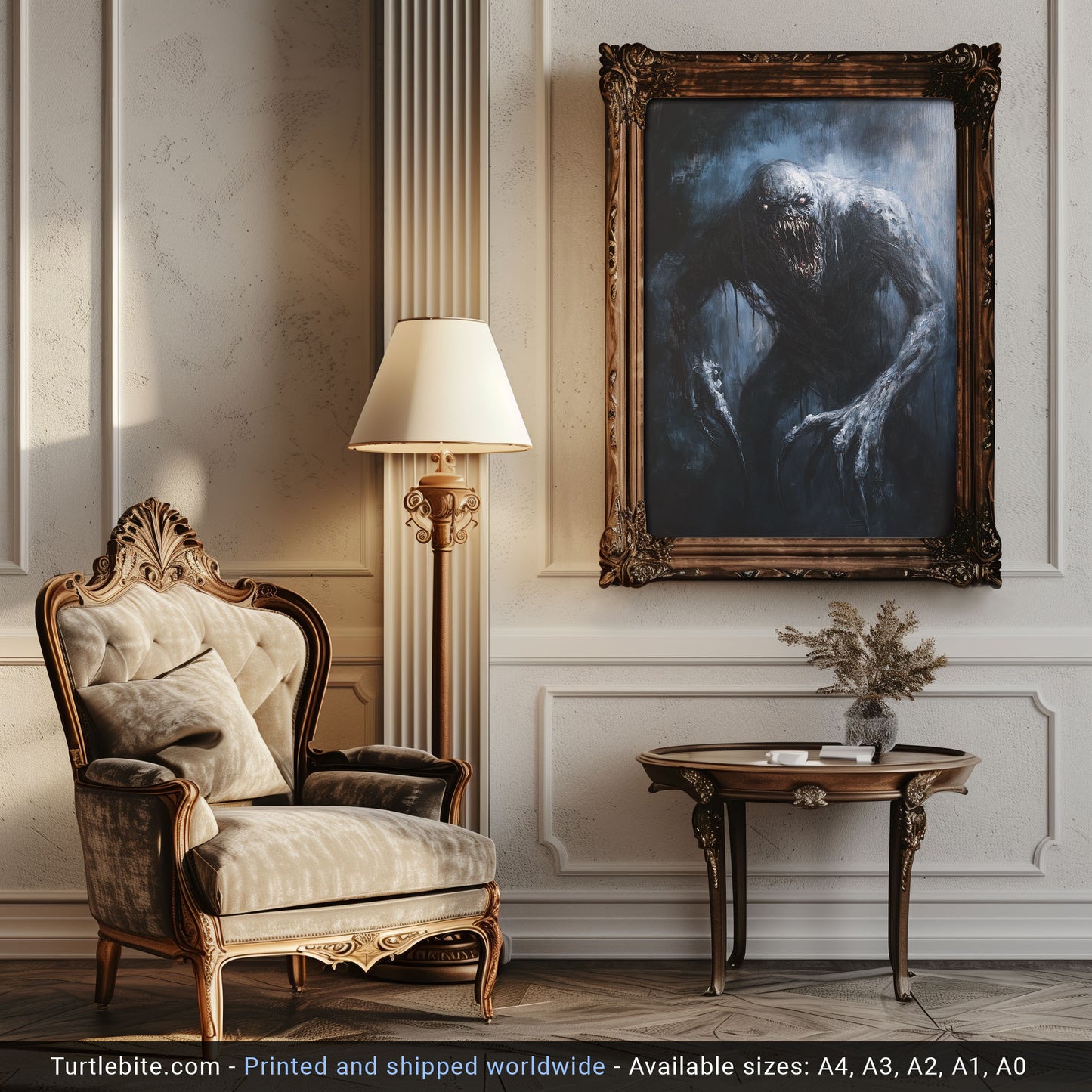 Dark Grey Soul Oil Painting - Spooky Gothic Wall Art - Eerie Creature Print