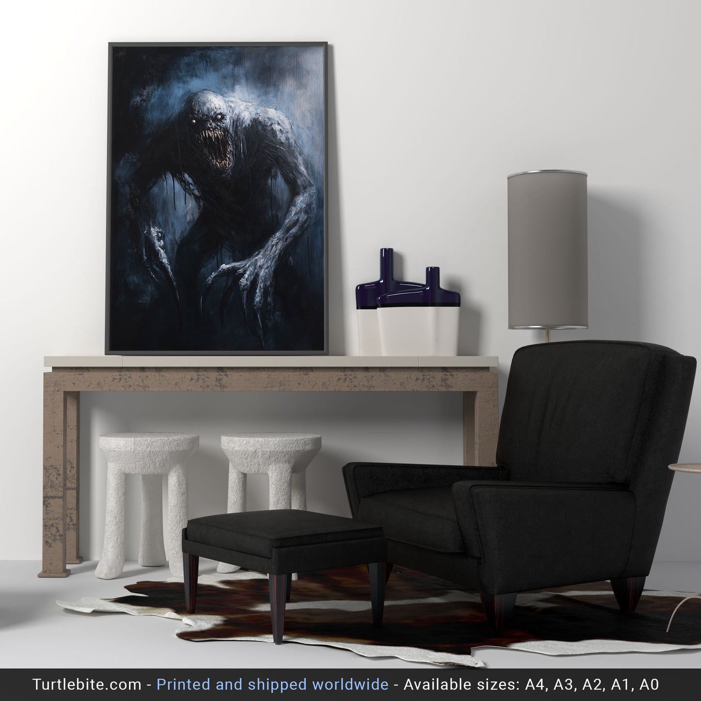 Dark Grey Soul Oil Painting - Spooky Gothic Wall Art - Eerie Creature Print